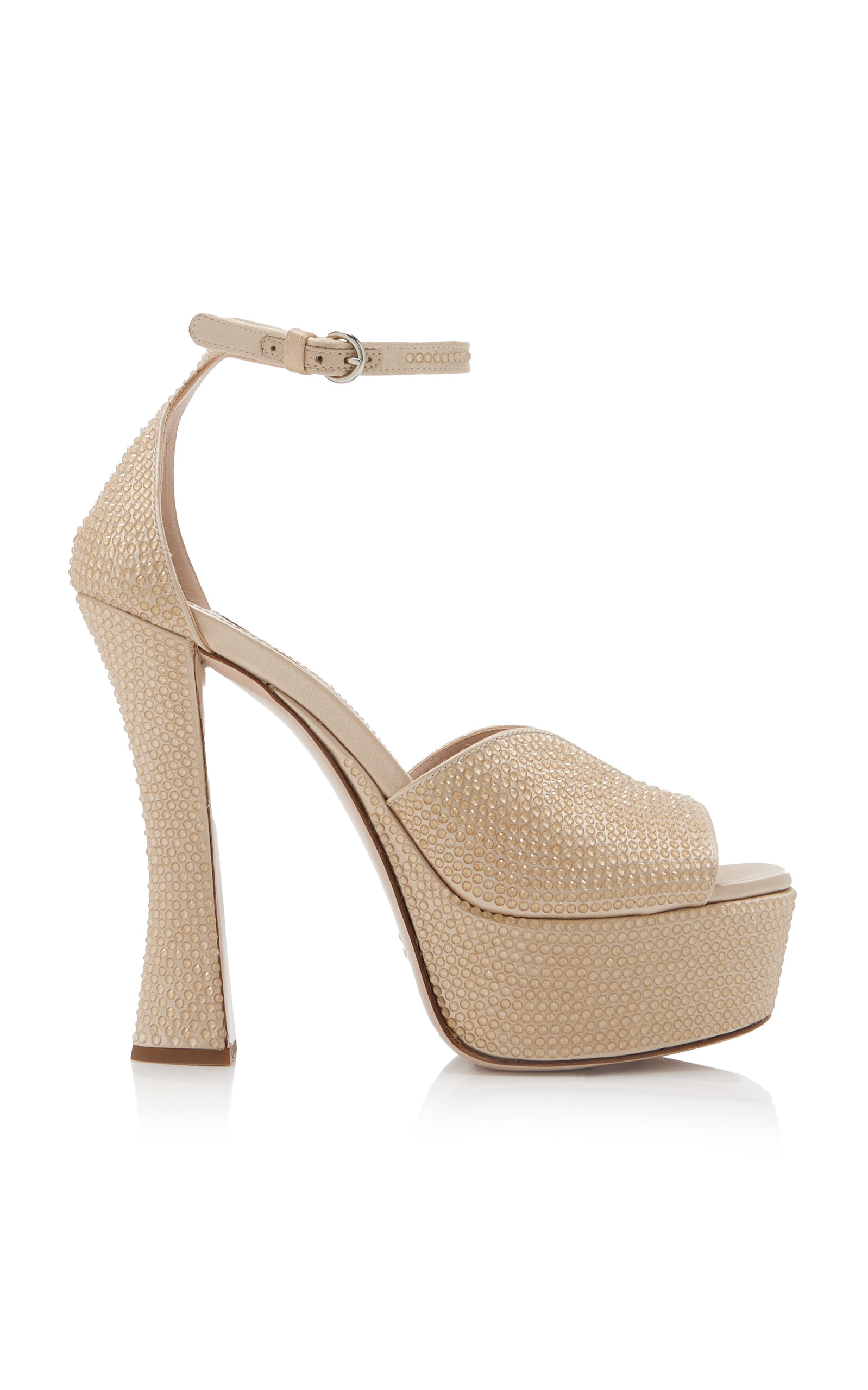 Miu Miu Crystal Embellished Satin Platform Sandals Smart Closet