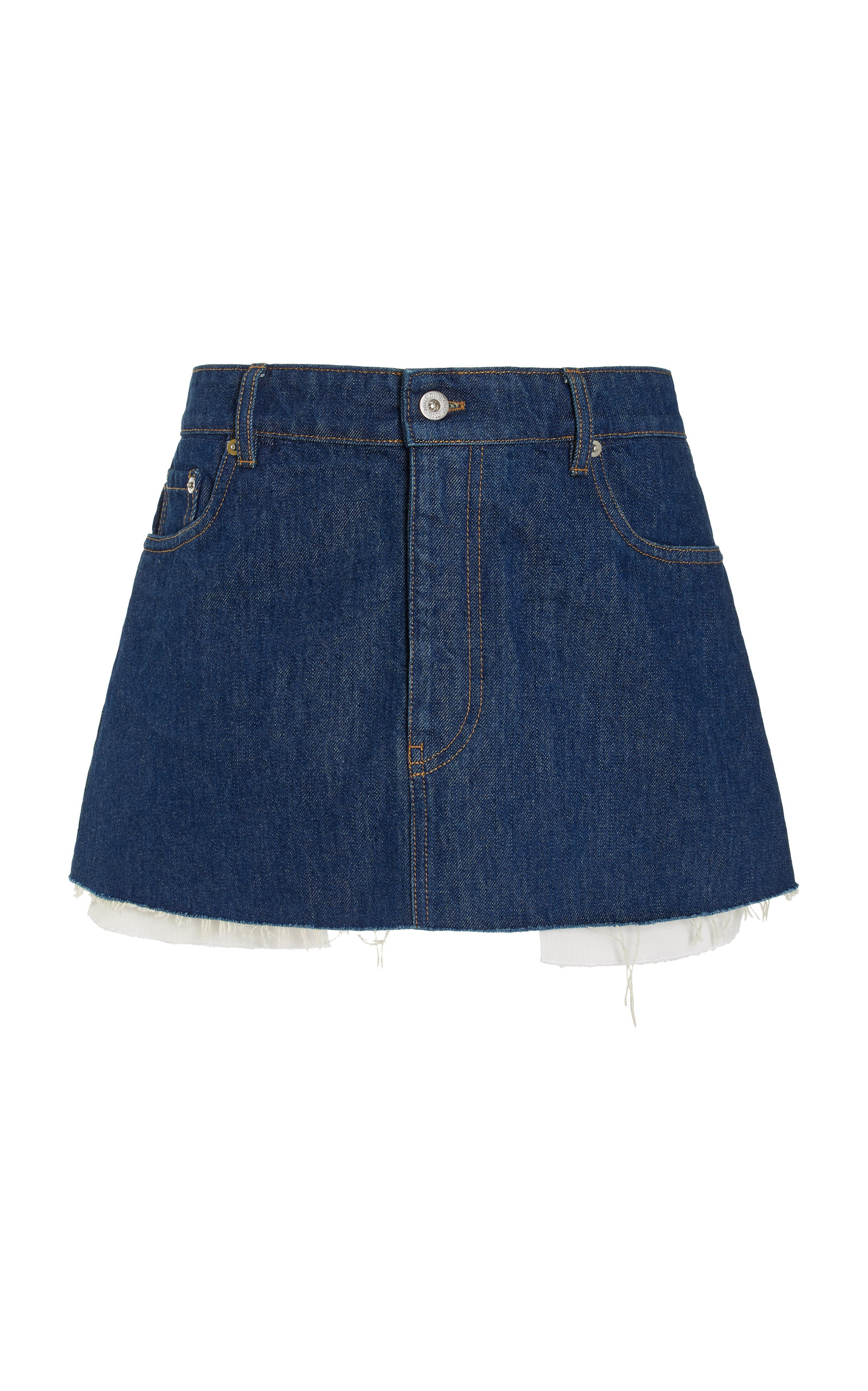 Miu Miu - Women's Raw-Edge Denim Mini Skirt - Medium Wash - Moda Operandi