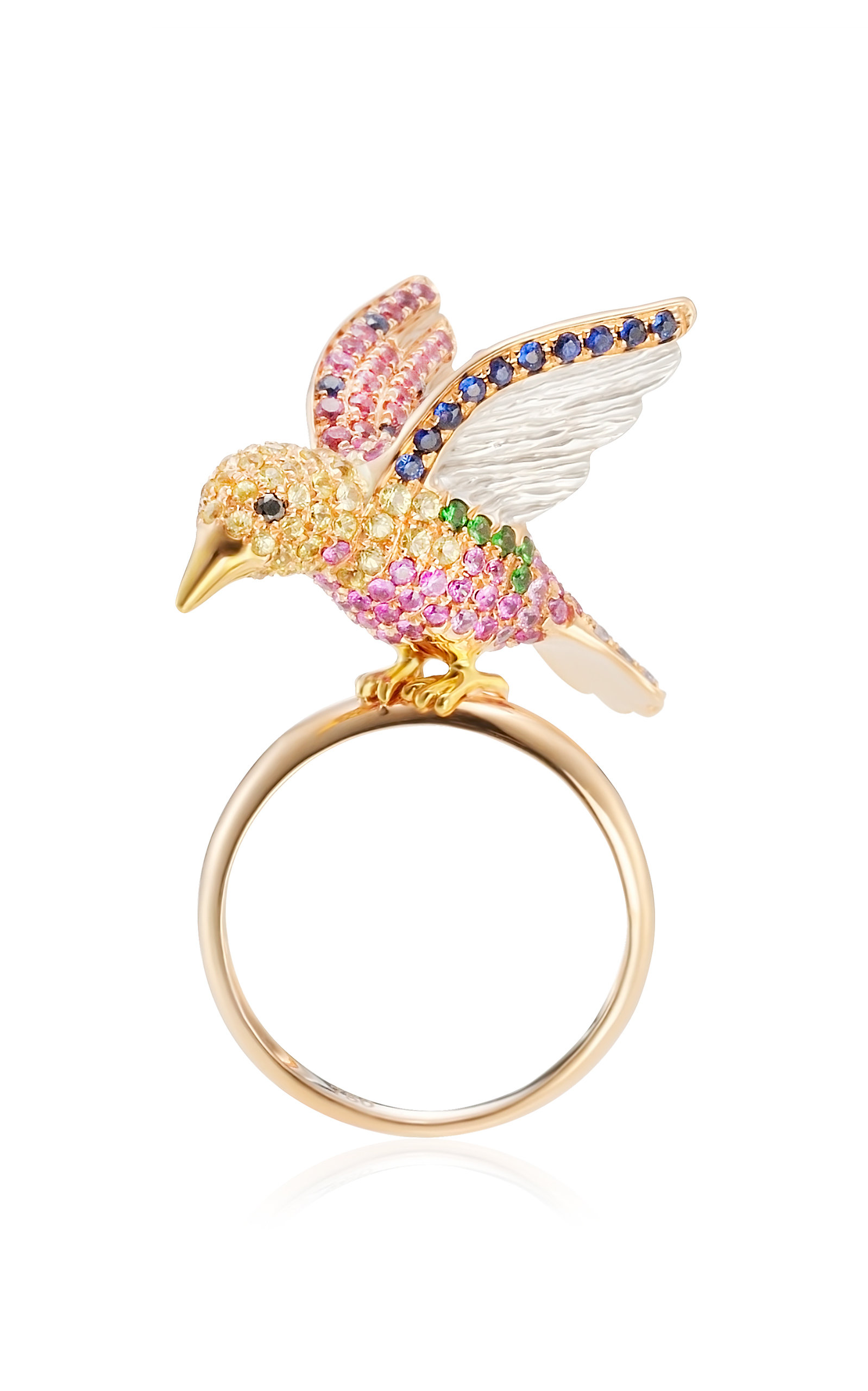 MIO HARUTAKA WOMEN'S BIRD 18K GOLD MULTI-STONE RING