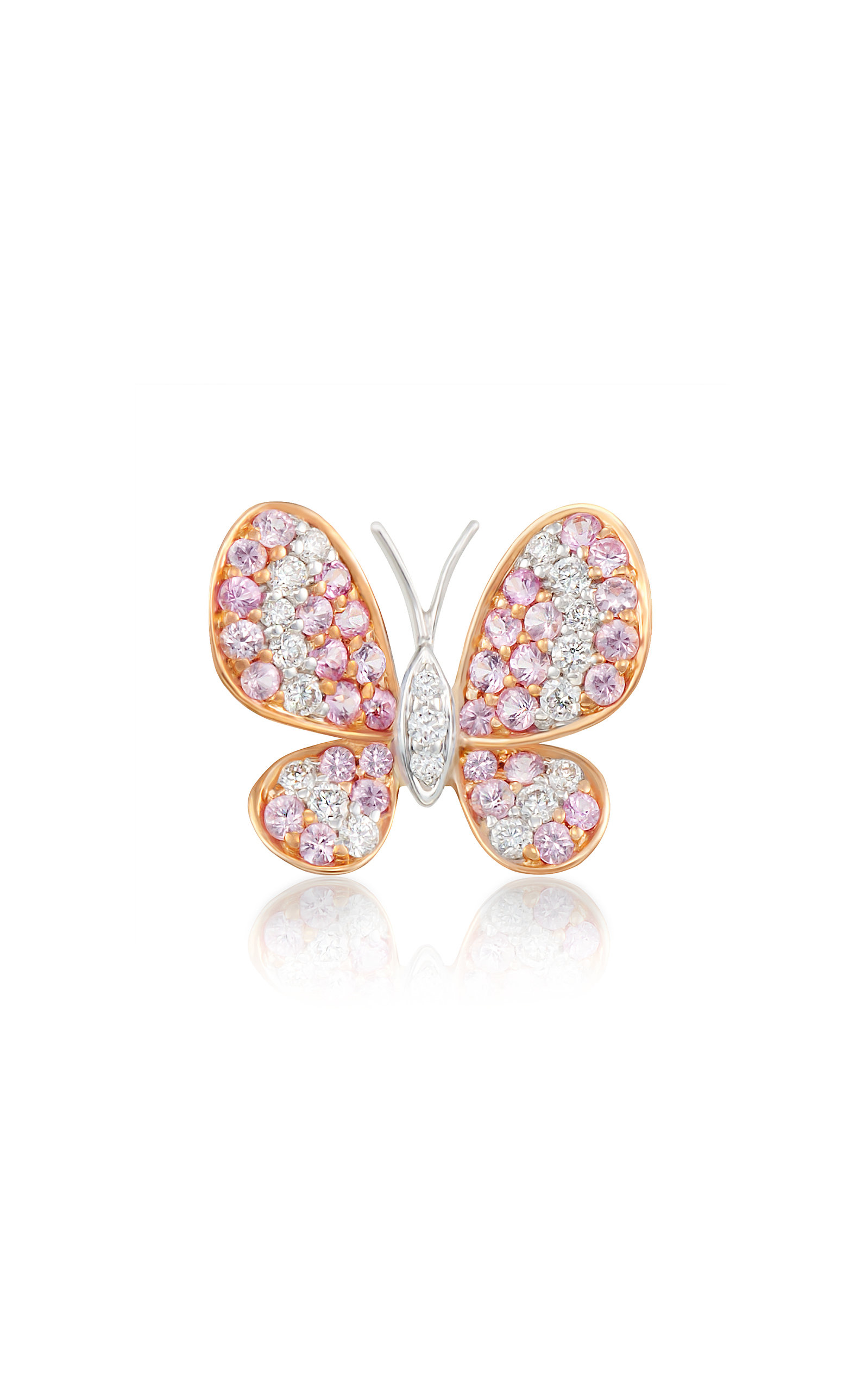 Mio Harutaka 18k Two Toned Butterfly Earring With Diamond And Pinks Sapphire, Single