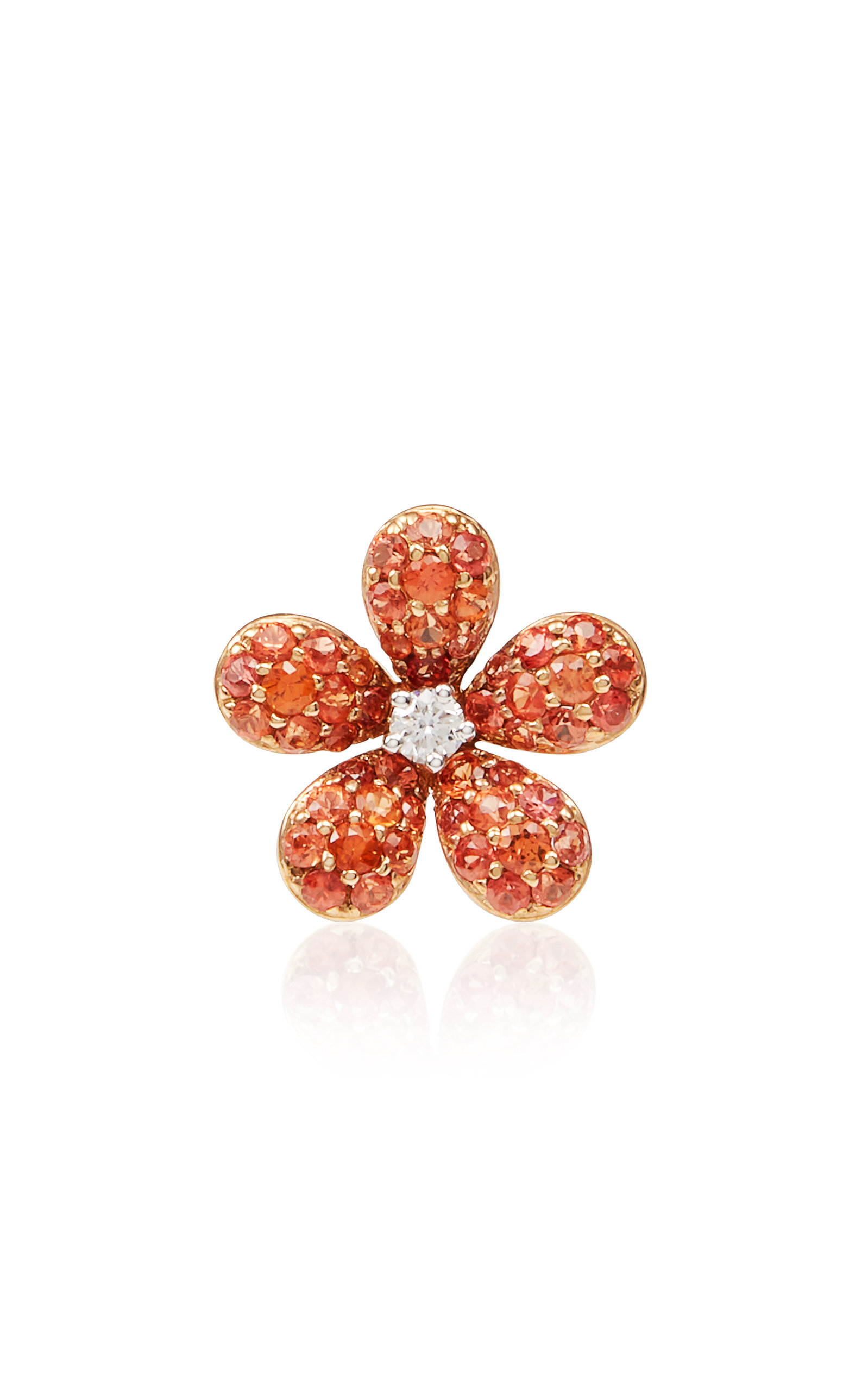 Mio Harutaka 18k Yellow Gold Flower Single Earring With Diamond And Orange Sapphire