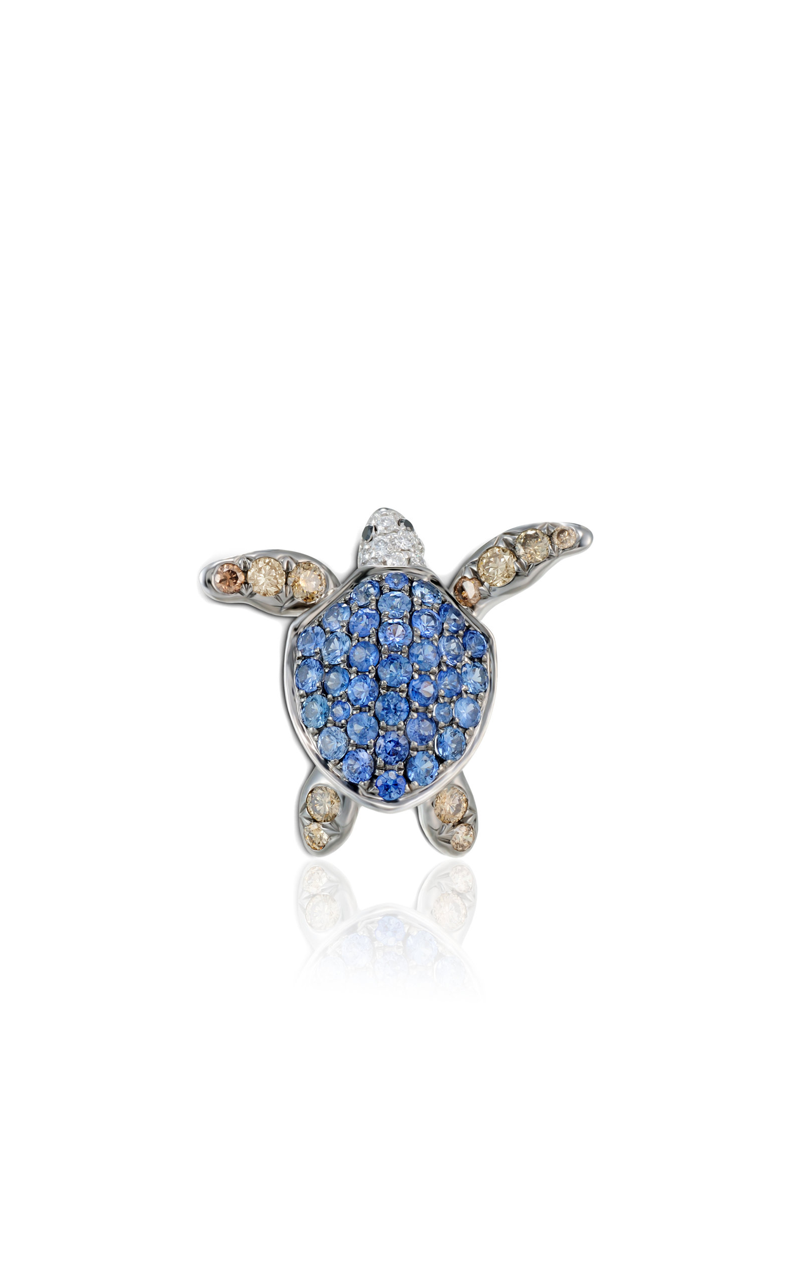 MIO HARUTAKA WOMEN'S TURTLE 18K WHITE GOLD DIAMOND; SAPPHIRE SINGLE EARRING