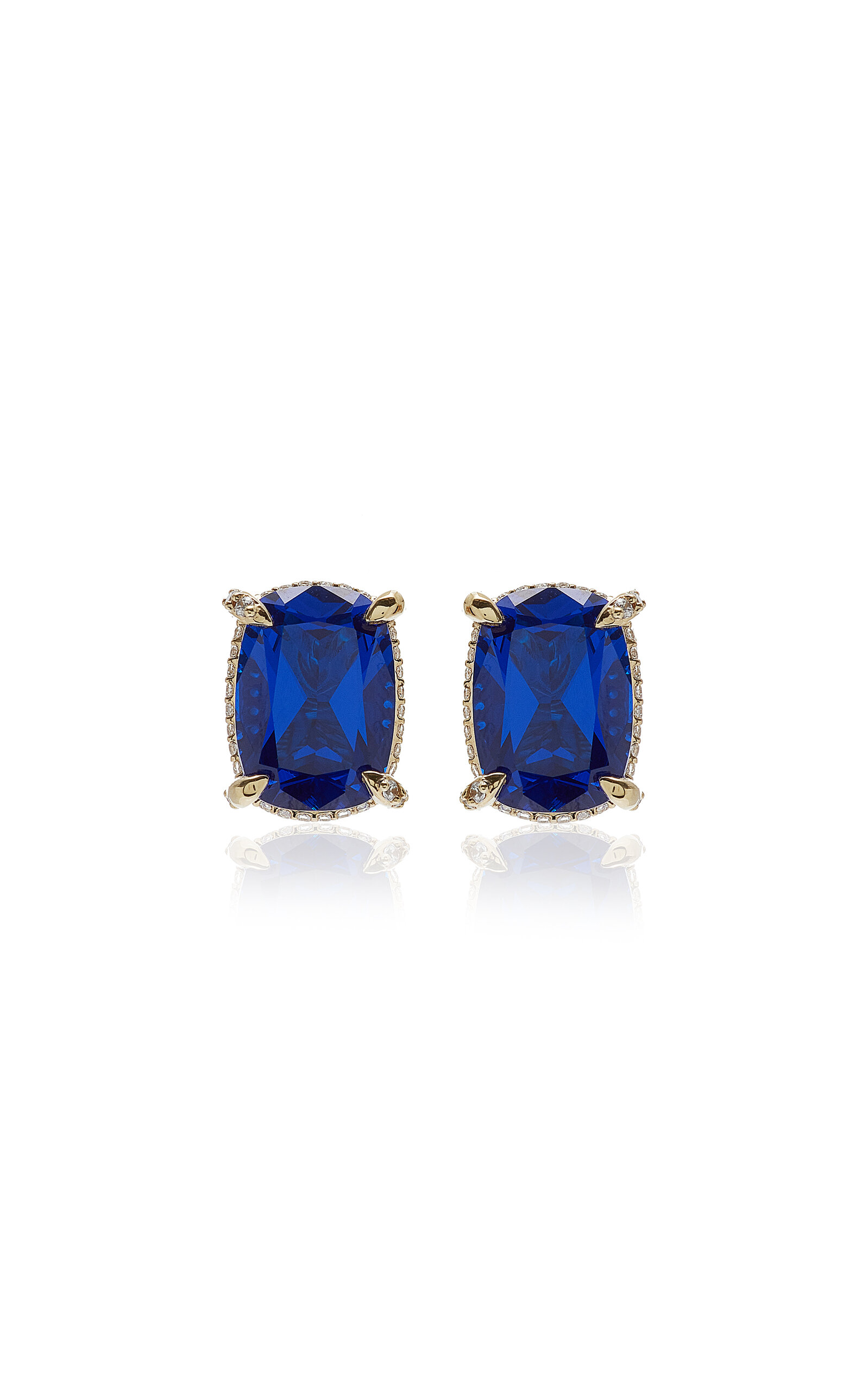 Anabela Chan 18k Yellow Gold Plated Sterling Silver Supernova Simulated Blue Sapphire & Diamond Cushion Wing Stud