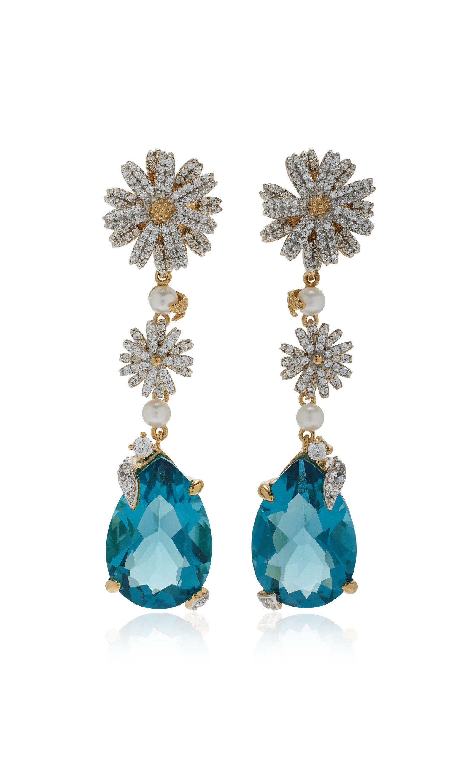 Anabela Chan 18k Gold And Rhodium Vermeil Aqua Daisy Drop Earrings In Blue