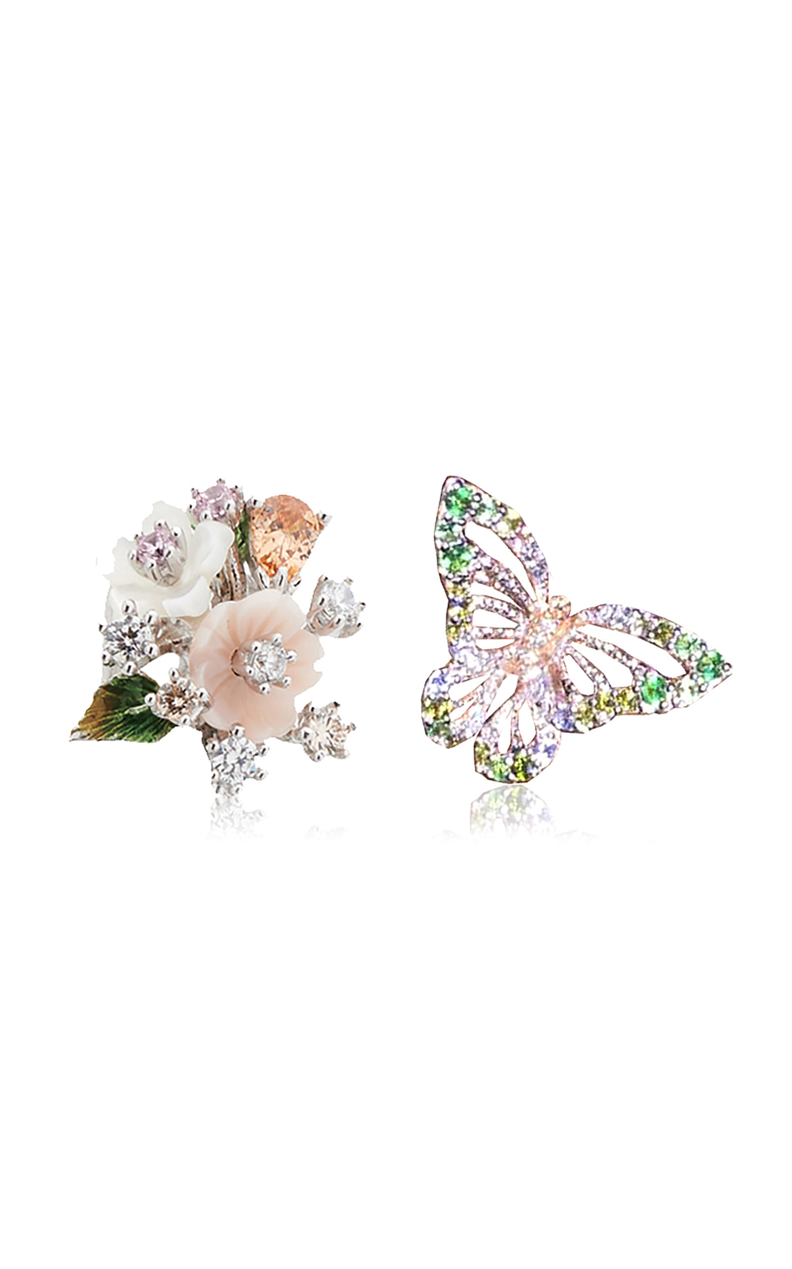 Anabela Chan - Butterfly Bouquet 18K White Gold Multi-Stone Earrings - Green - OS - Moda Operandi - Gifts For Her