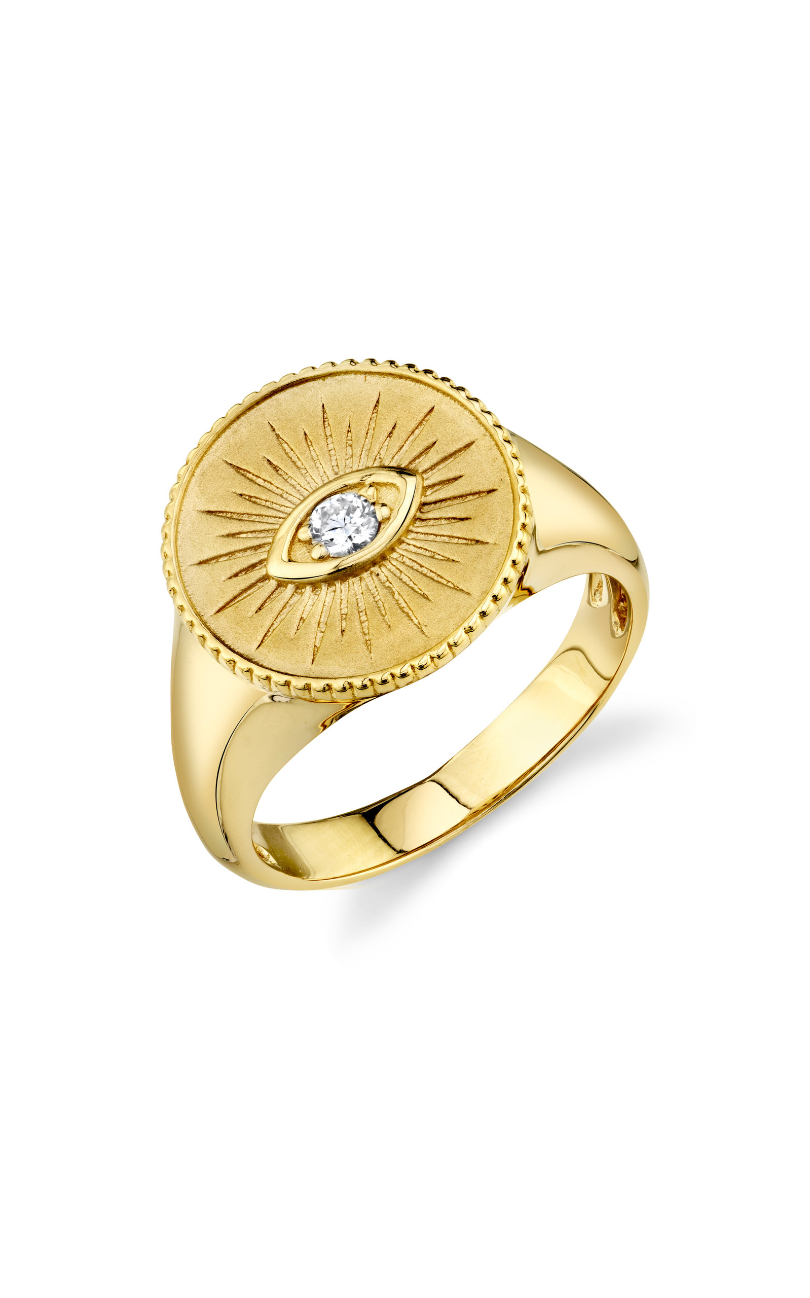 SYDNEY EVAN WOMEN'S 14K YELLOW GOLD MARQUIS EYE COIN SIGNET RING
