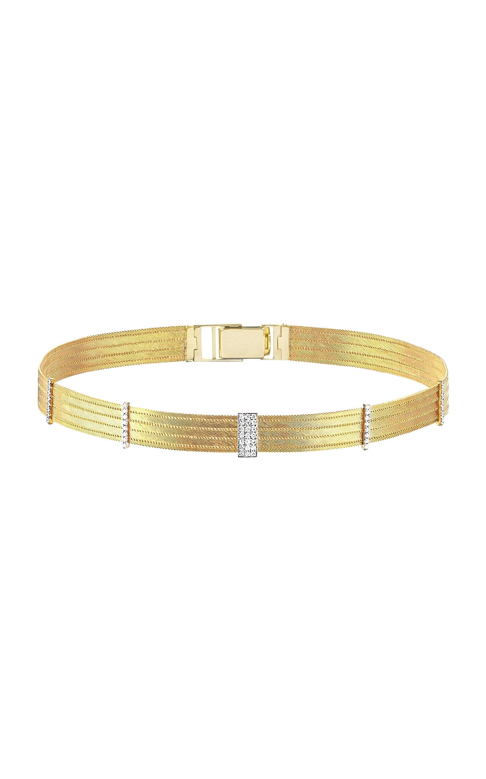 Small Five Line Sticks 14K Yellow Gold Diamond Choker