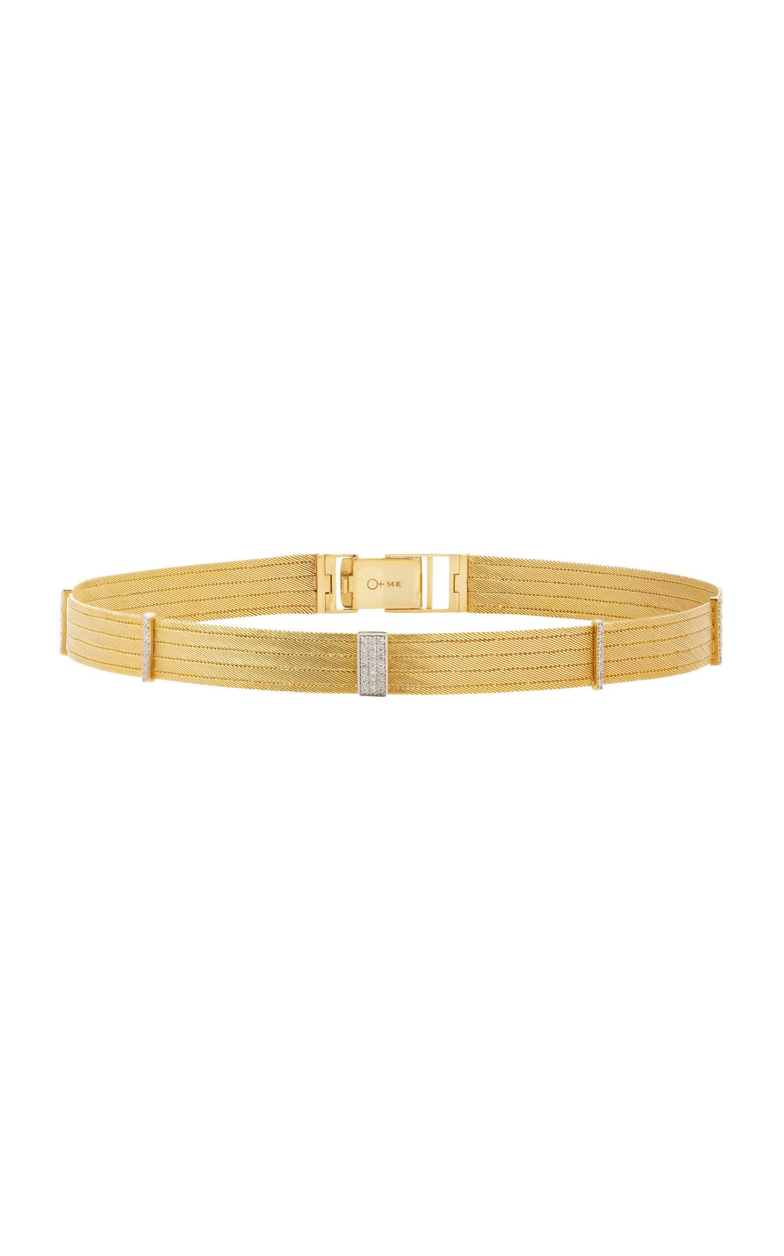 Medium Five Line Sticks 14K Yellow Gold Diamond Choker