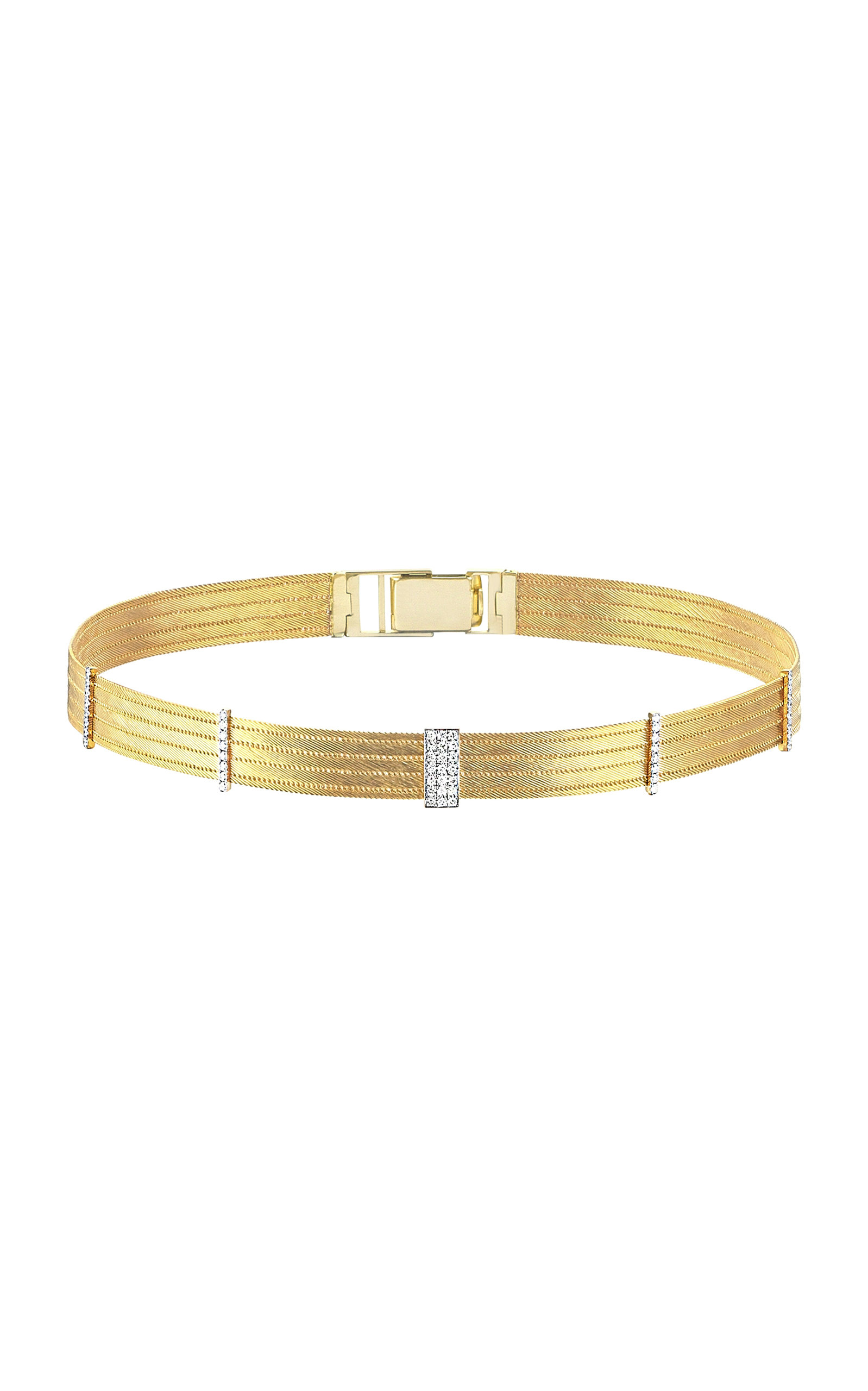 Large Five Line Sticks 14K Yellow Gold Diamond Choker