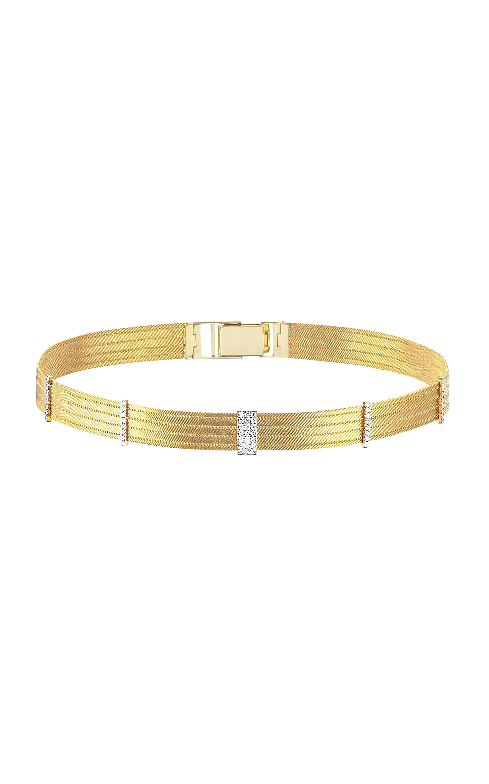 XLarge Five Line Sticks 14K Yellow Gold Diamond Choker