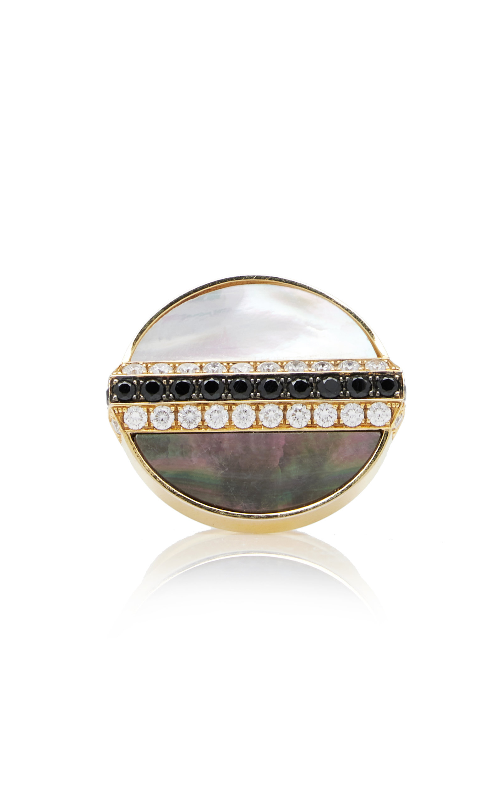 Danielle Marks Women's Luna 18k Yellow Gold Onyx; Mother-of-Pearl Ring
