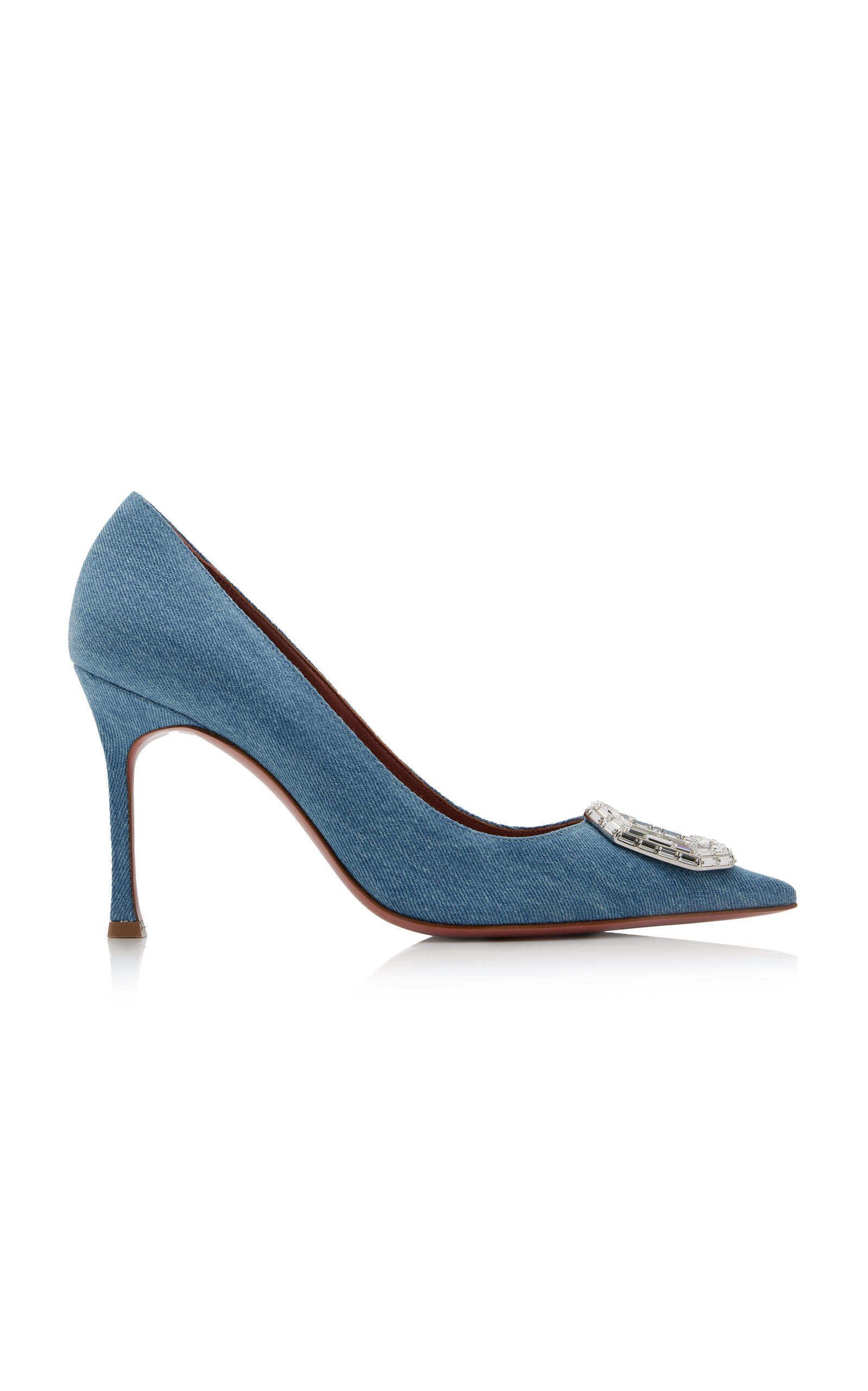 Amina Muaddi Blue Camelia 105 Pumps In Denim Blue