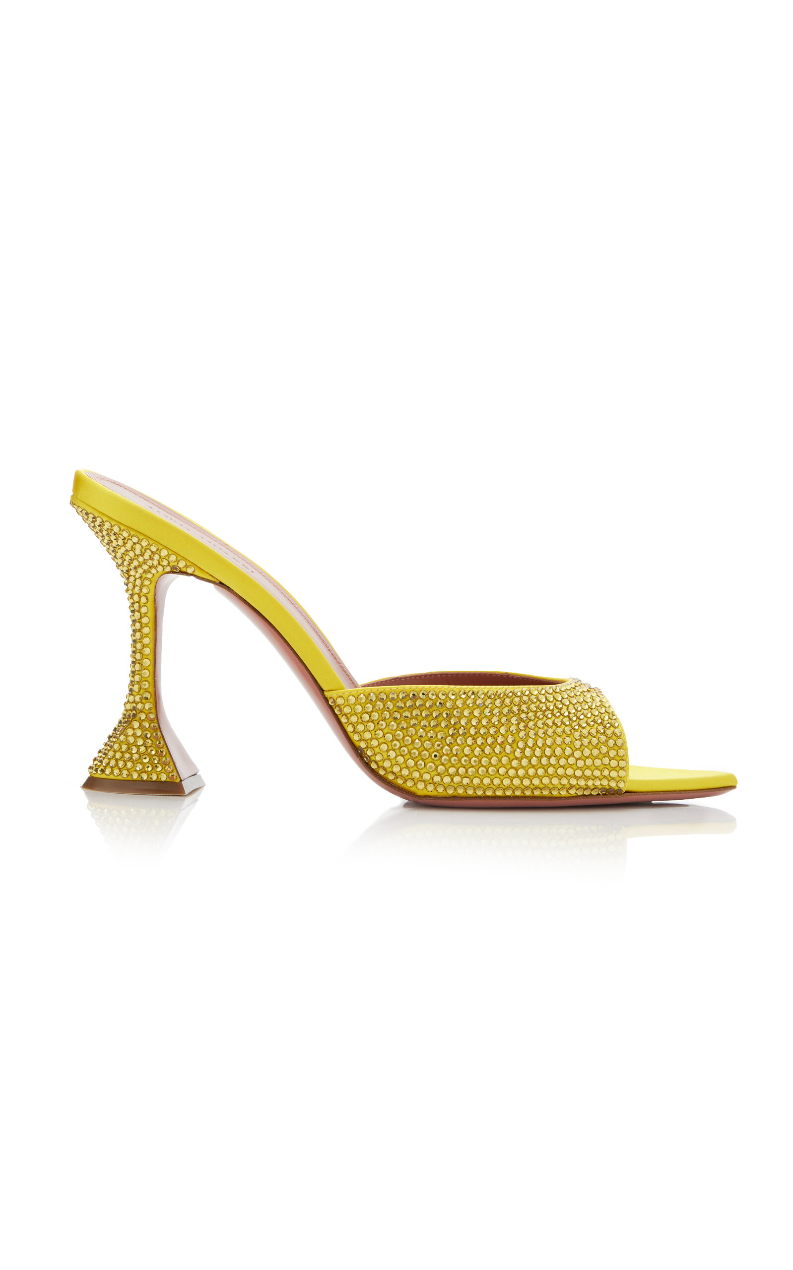 Shop Amina Muaddi Caroline Crystal-embellished Satin Sandals In Yellow