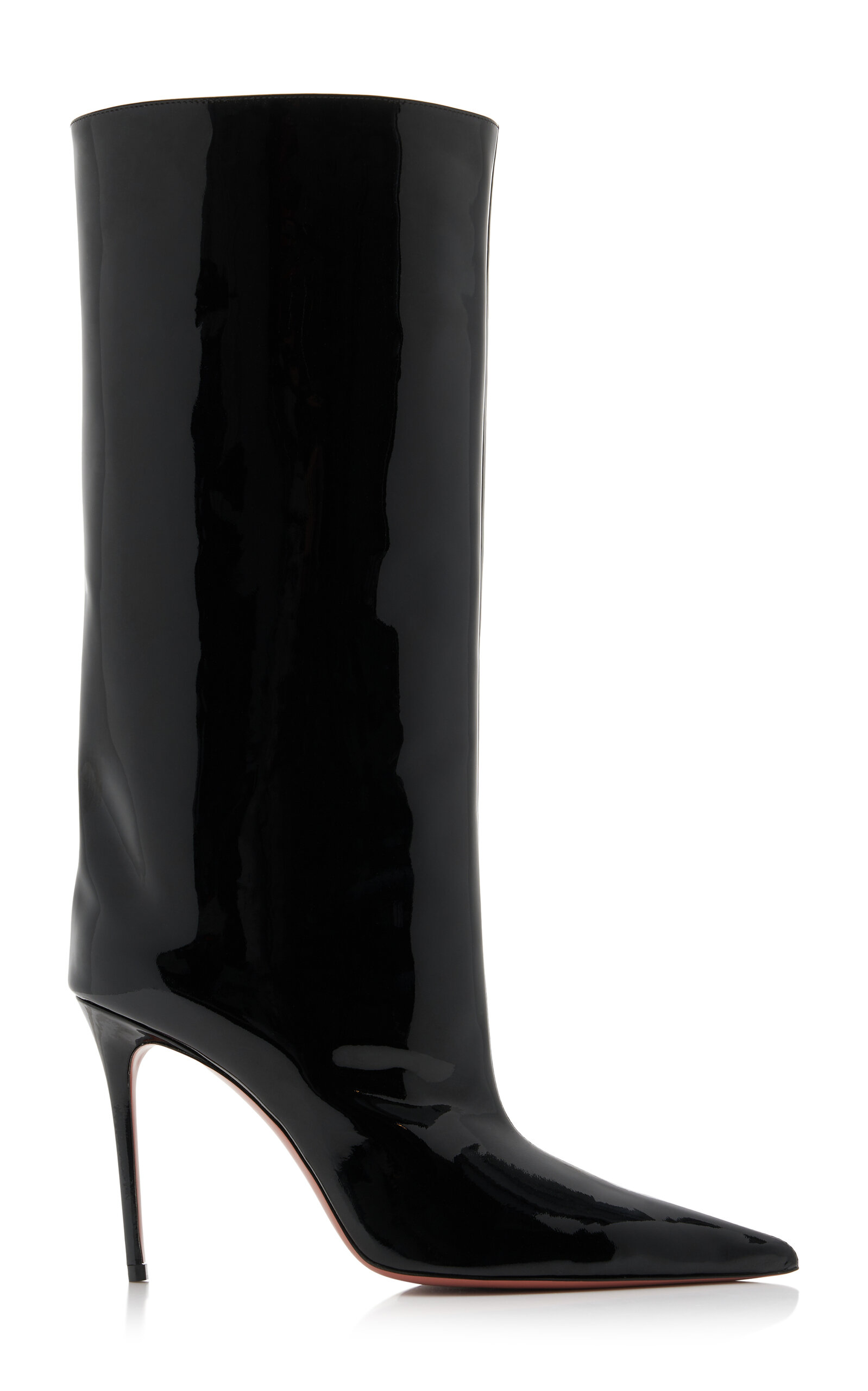 Shop Amina Muaddi Fiona Patent Leather Knee Boots In Black