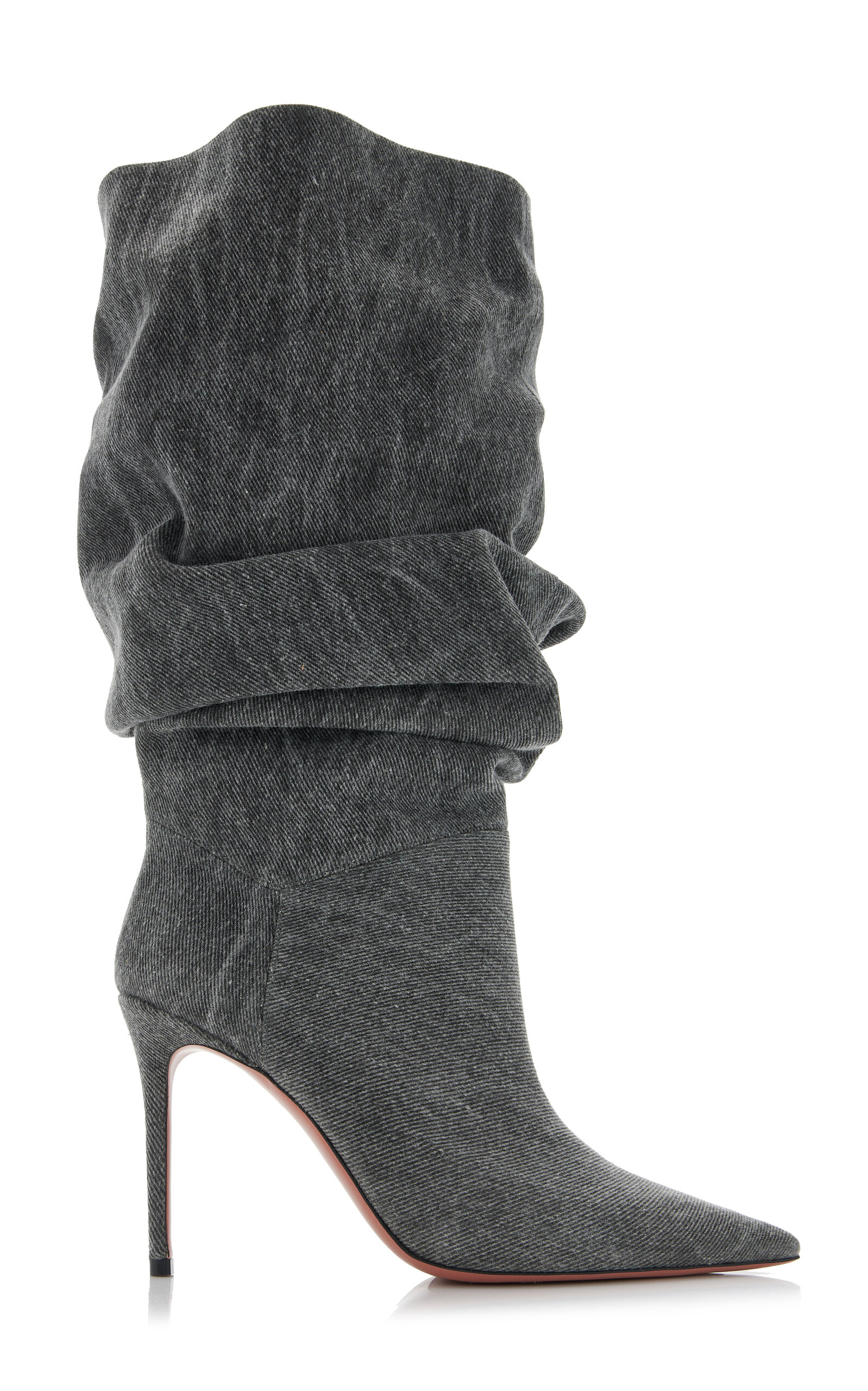 Shop Amina Muaddi Jahleel Denim Boots In Grey