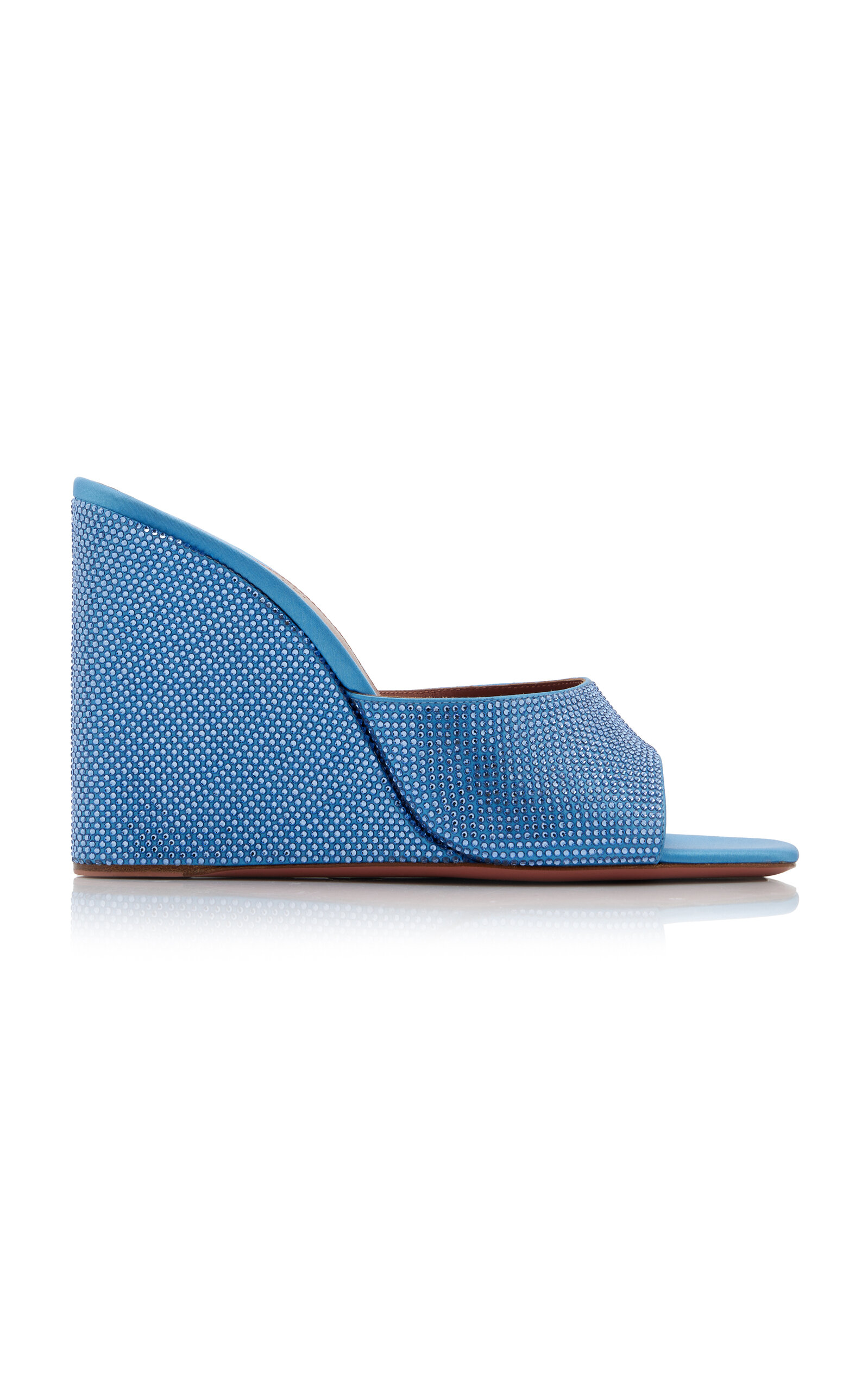 Shop Amina Muaddi Lupita Crystal-embellished Satin Wedge Sandals In Blue
