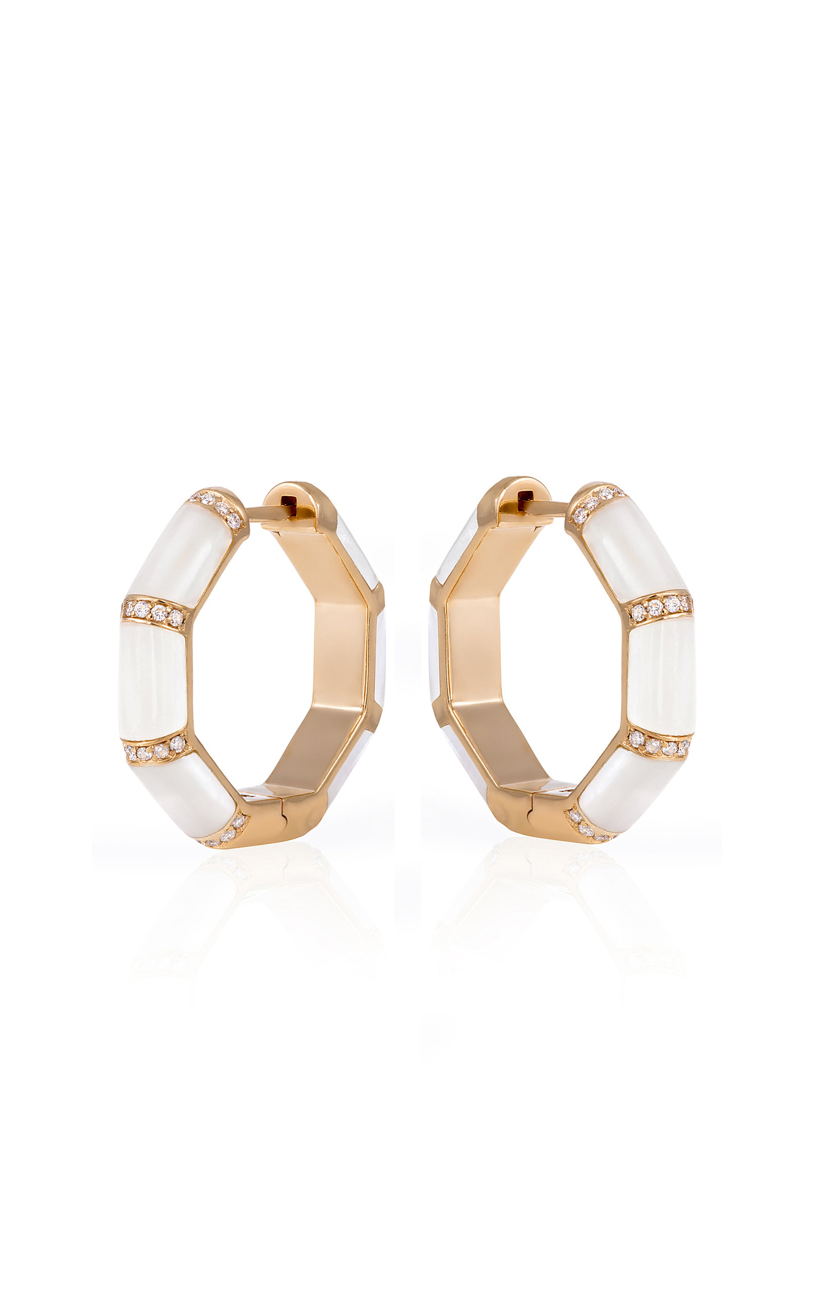 Bamboo 18K Rose Gold Mother-of-Pearl; Diamond Hoop Earrings