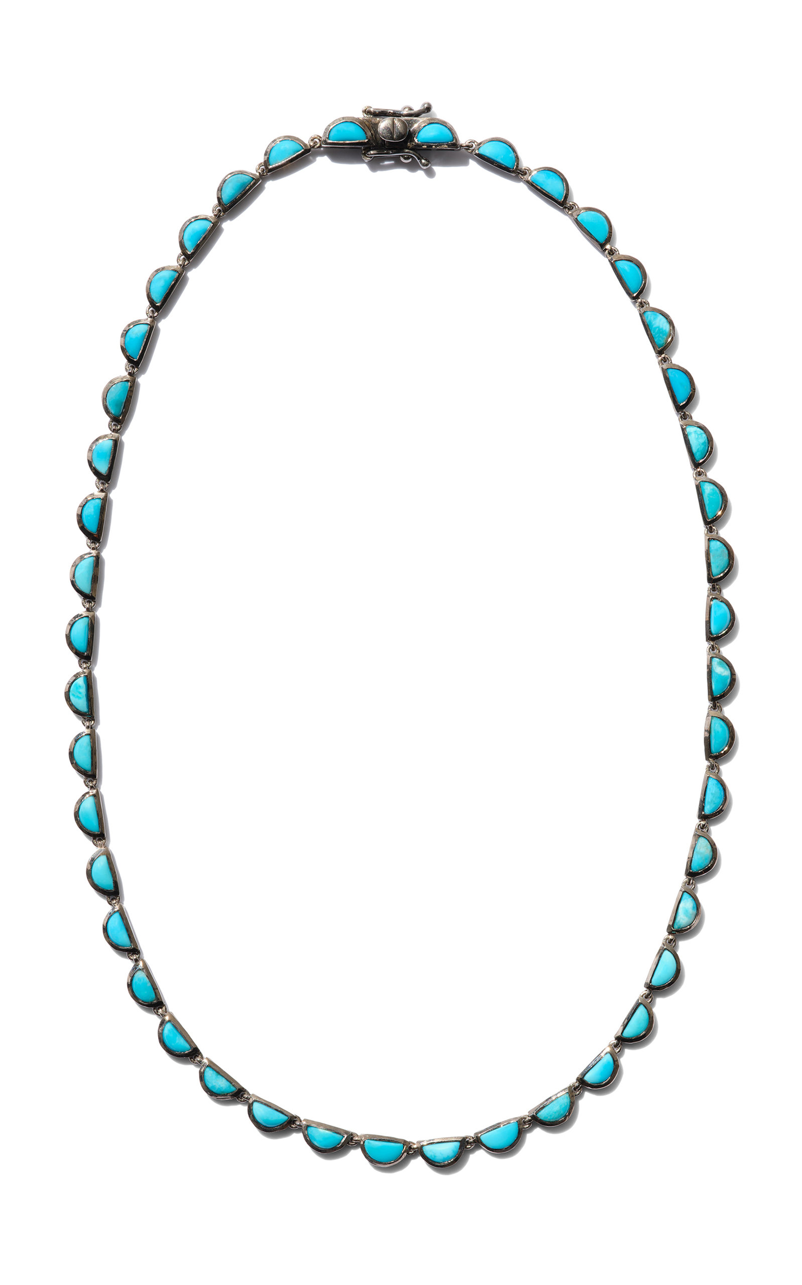 Small Scallop Sterling Silver Turquoise Riviere Necklace