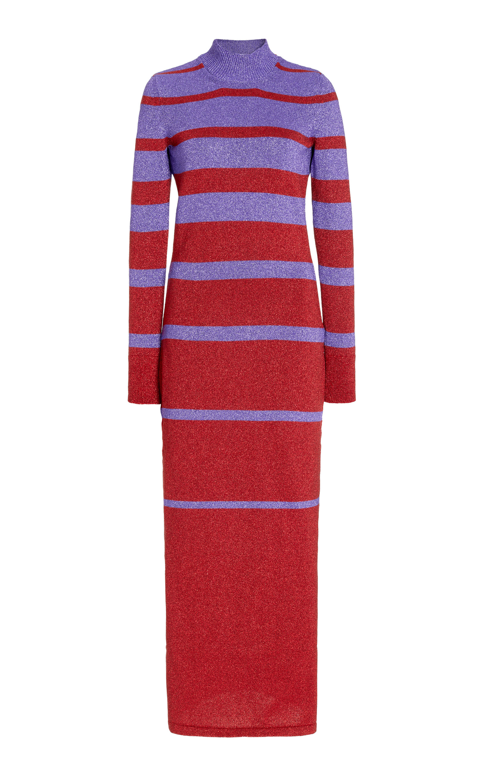 Rabanne Metallic Stripe Knit High-neck Maxi Dress In Multi