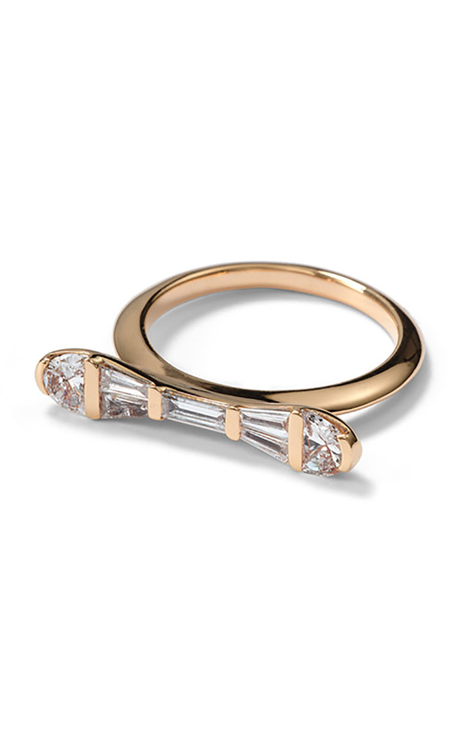 Nak Armstrong 20k Rose Gold Baton Ring With White Diamonds In Rg