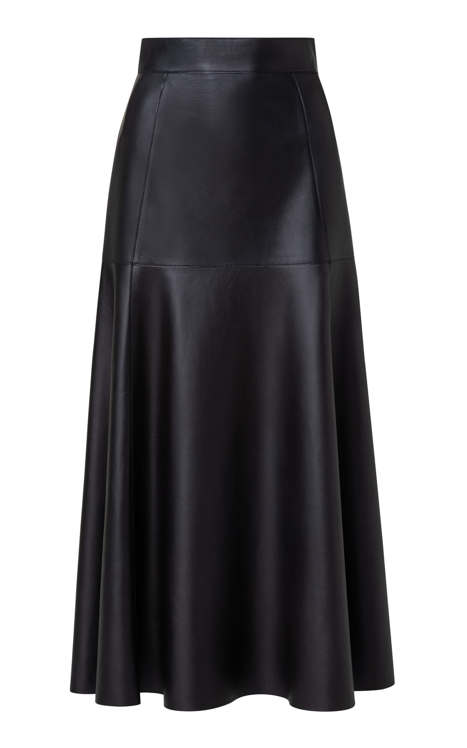 Akris Flared Leather Midi Skirt - Black