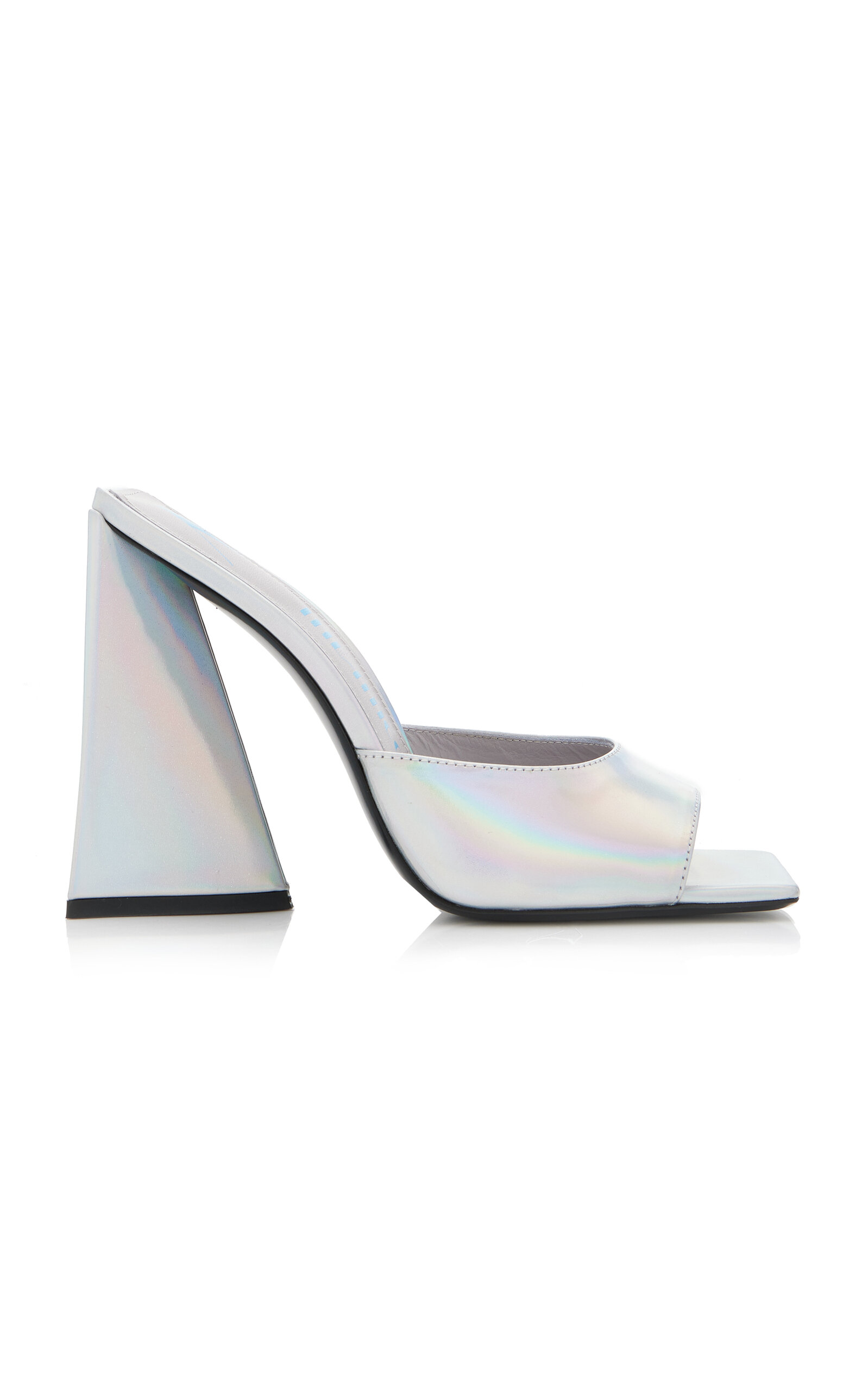 Attico Silver Devon Holographic Mules With Sculpted Heel In Silver