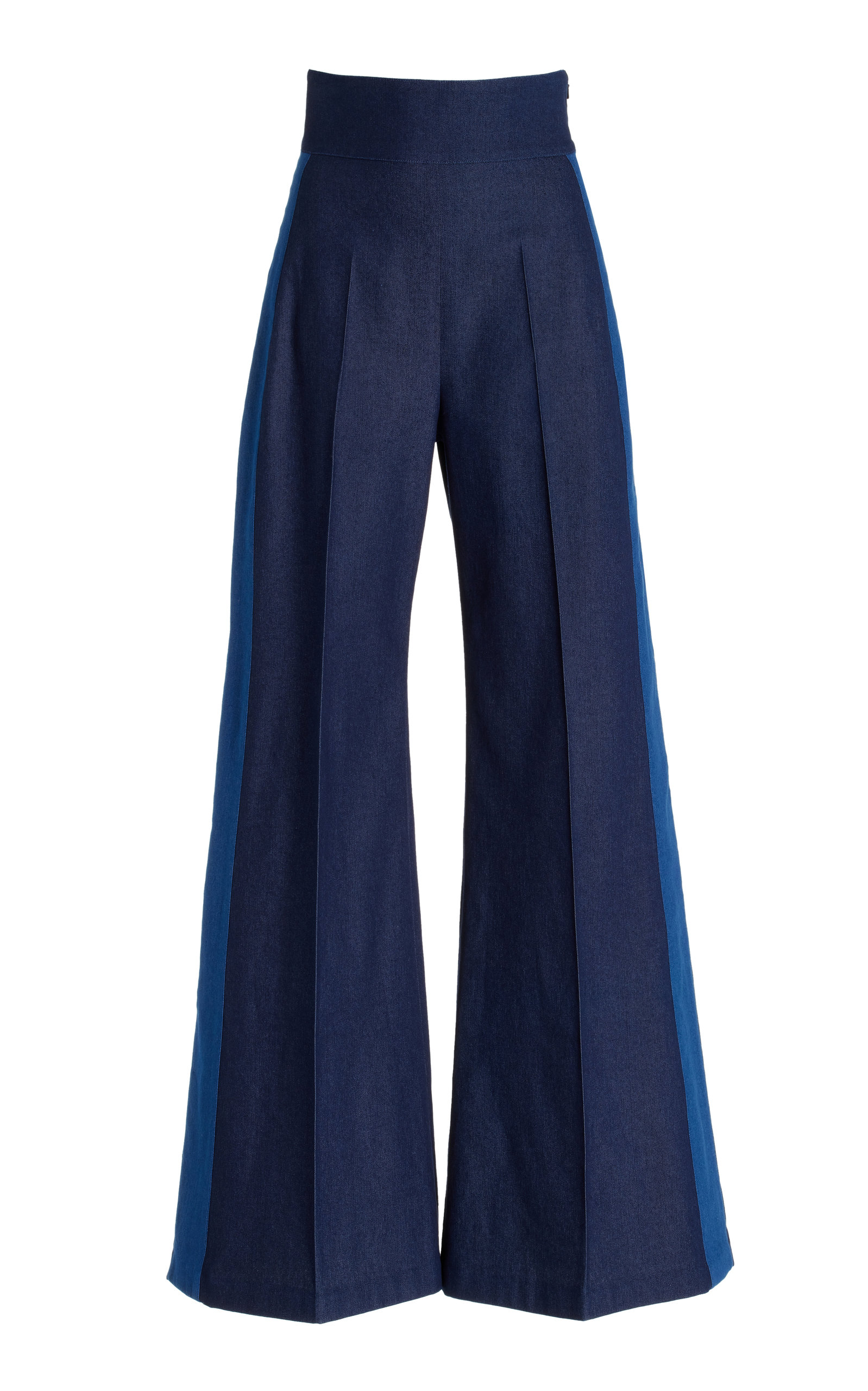 Carolina Herrera - Women's Striped Cotton Wide-Leg Pants - Dark Wash - US 8 - Moda Operandi