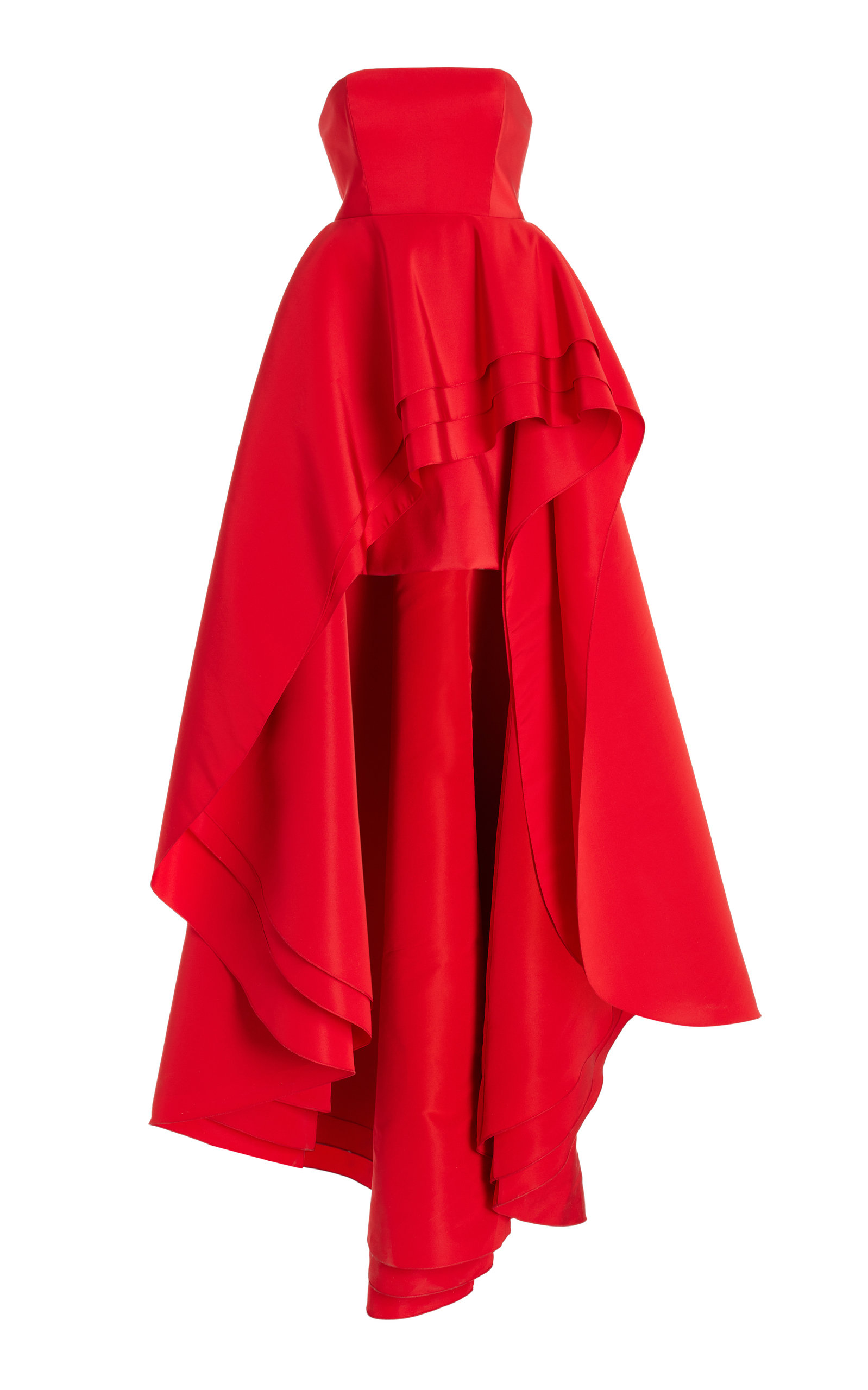 Carolina Herrera - Women's Ruffled Silk Strapless High-Low Gown - Red - US 0 - Moda Operandi