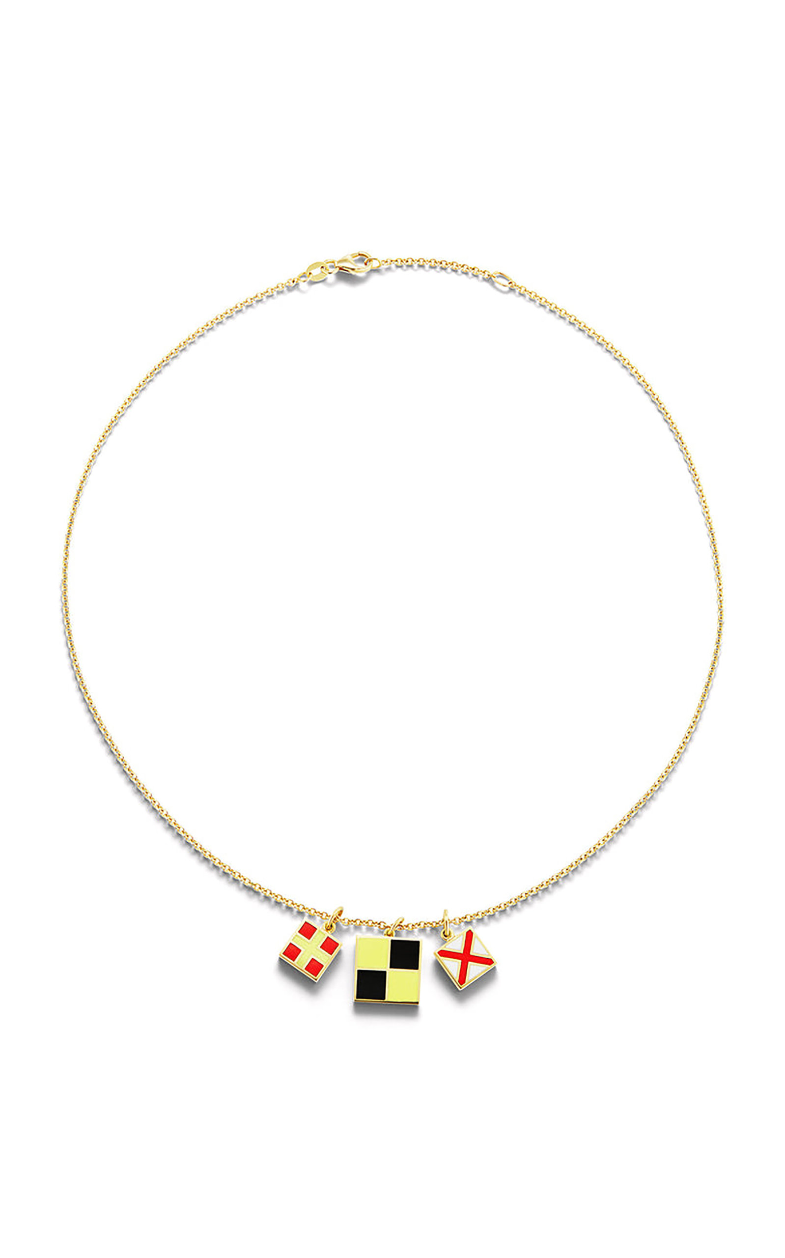 Briony Raymond Women's 18k Yellow Gold and Enamel Small Natuical Signal Flag Initial Necklace