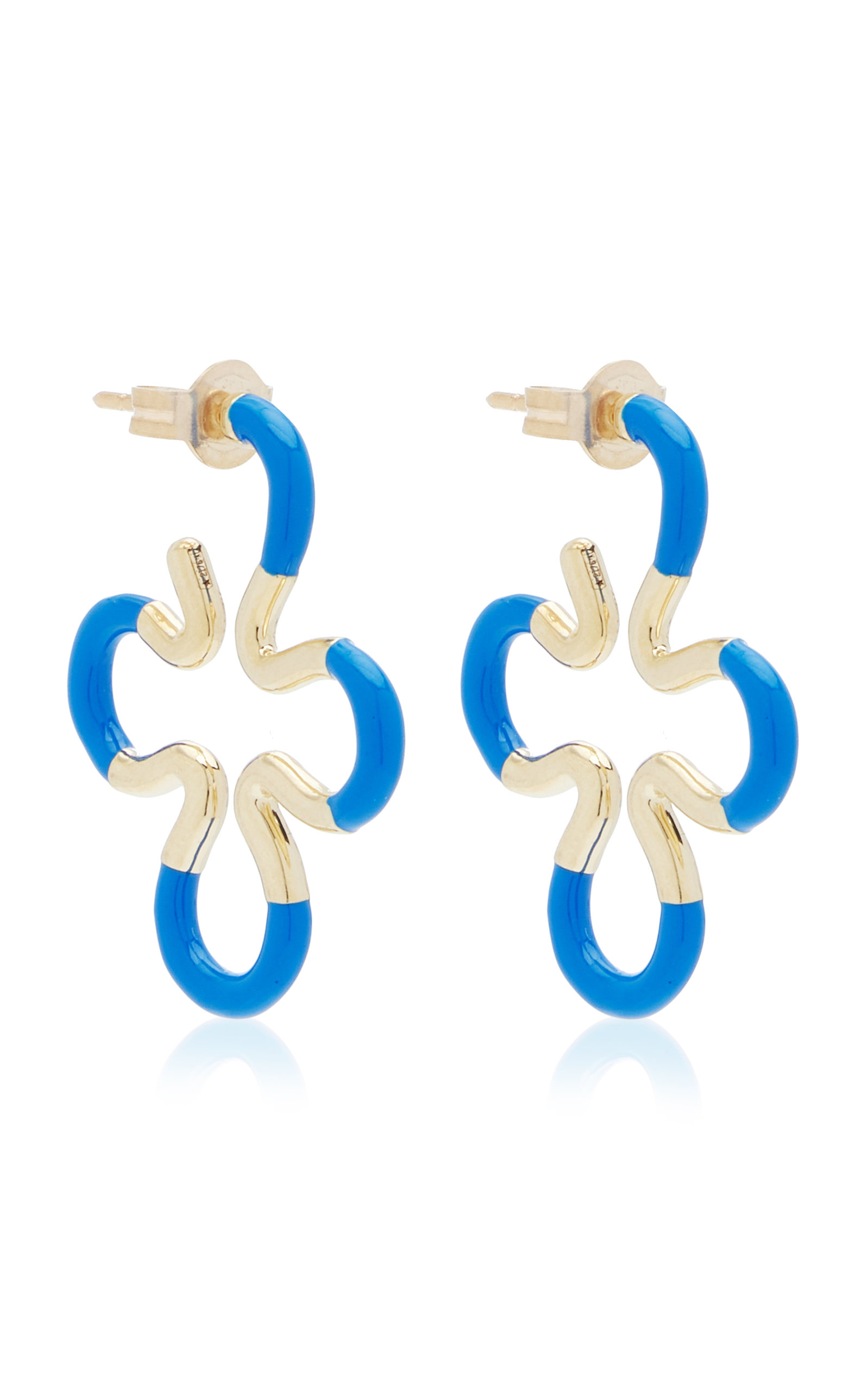 B 9K Yellow Gold Enameled Earrings