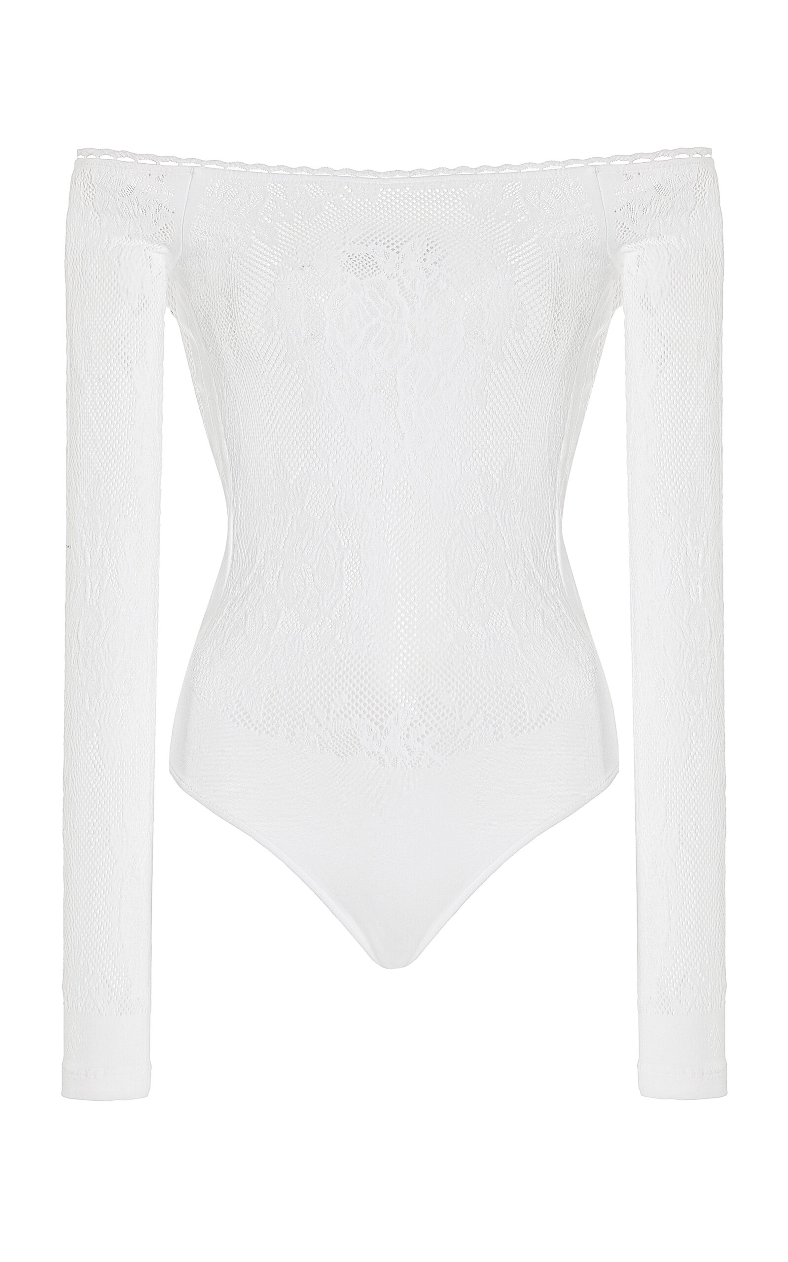 Attico Kim Off The Shoulder Floral Lace Bodysuit In White