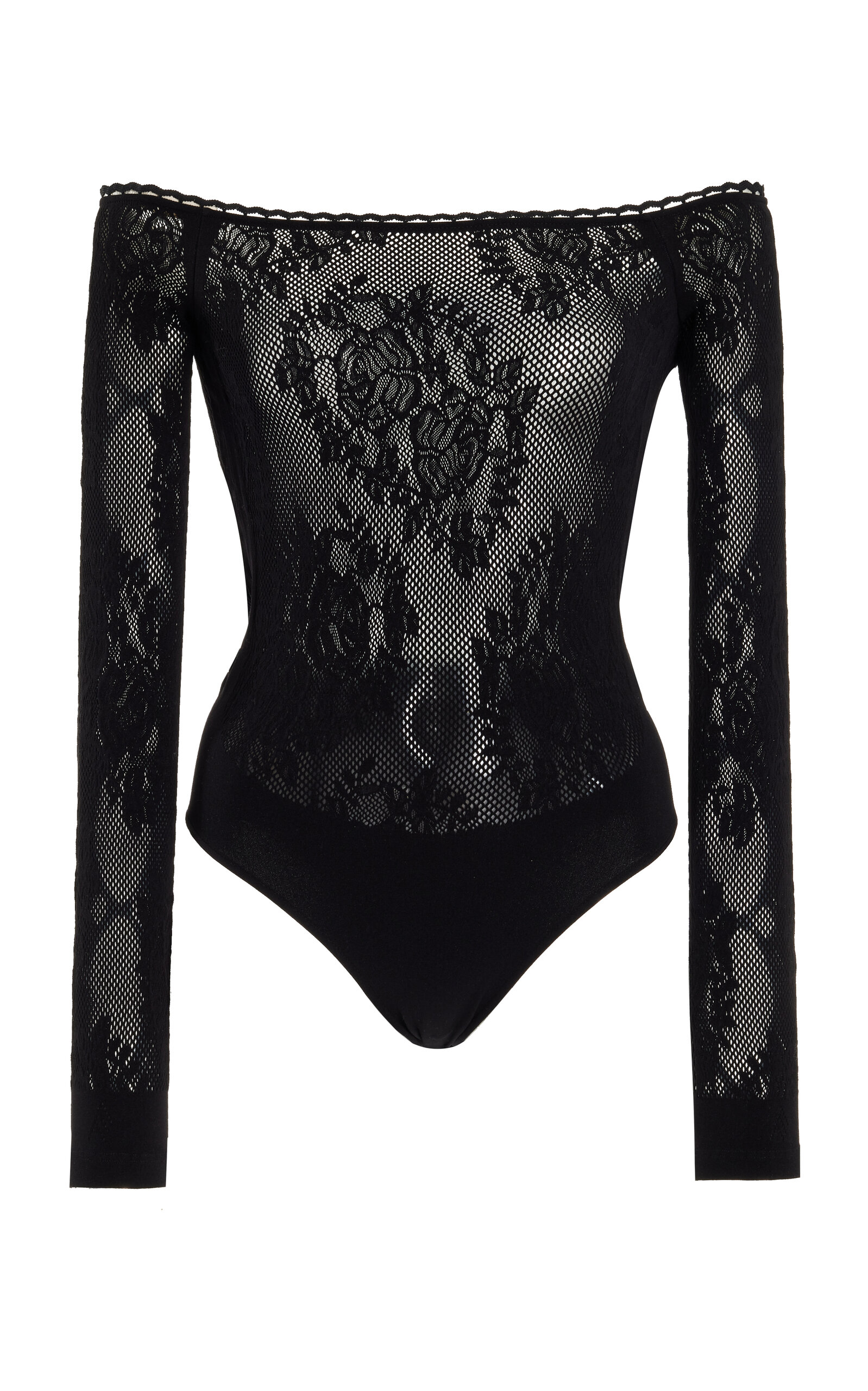 Attico Kim Lace Off-shoulder Bodysuit In Black