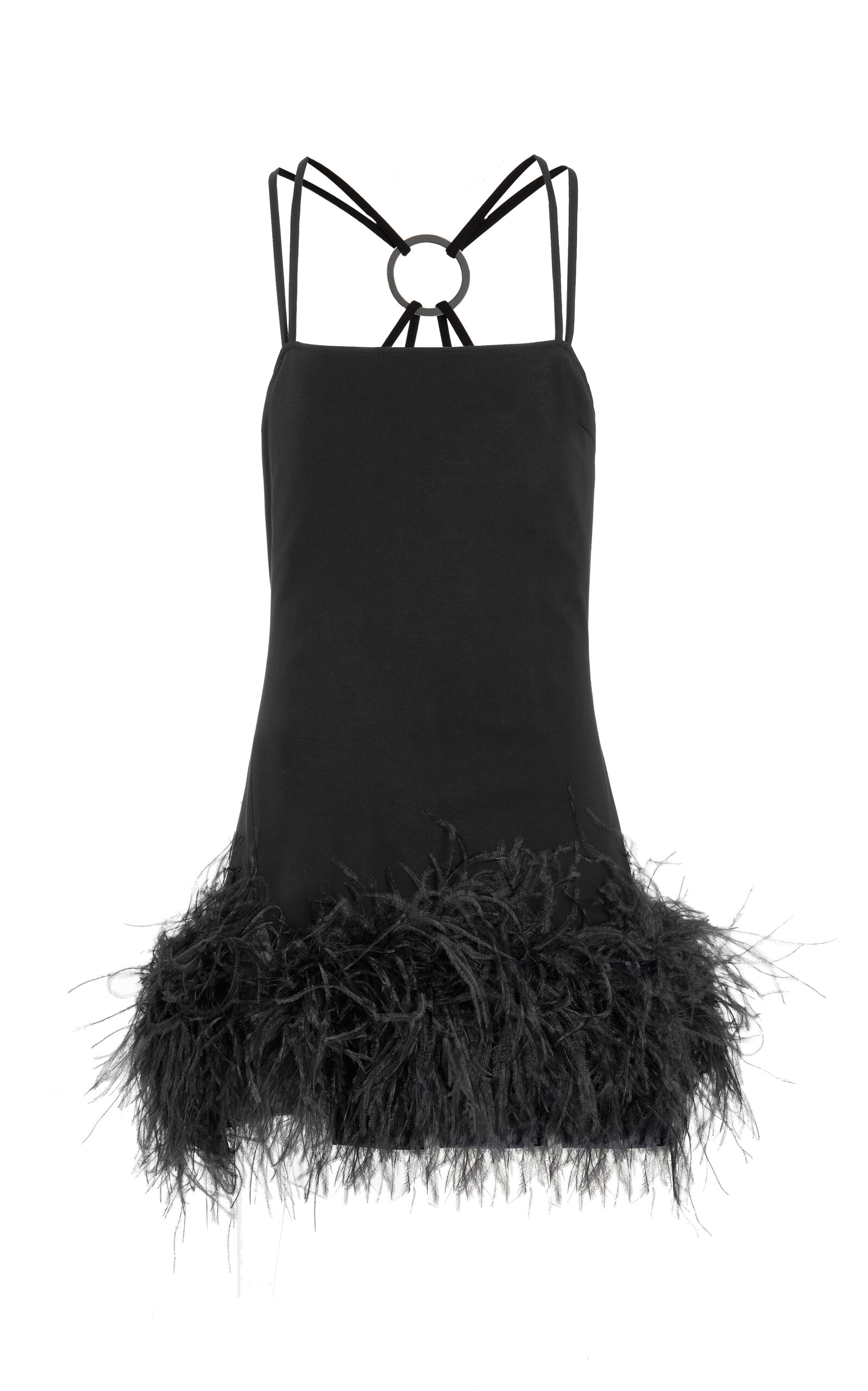 Attico Fujiko Feather-trimmed Mini Dress In Black