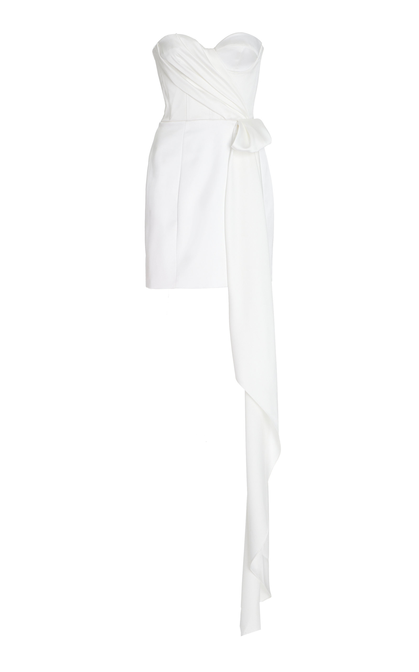 Halpern Exclusive Draped Satin Bustier Mini Dress In White
