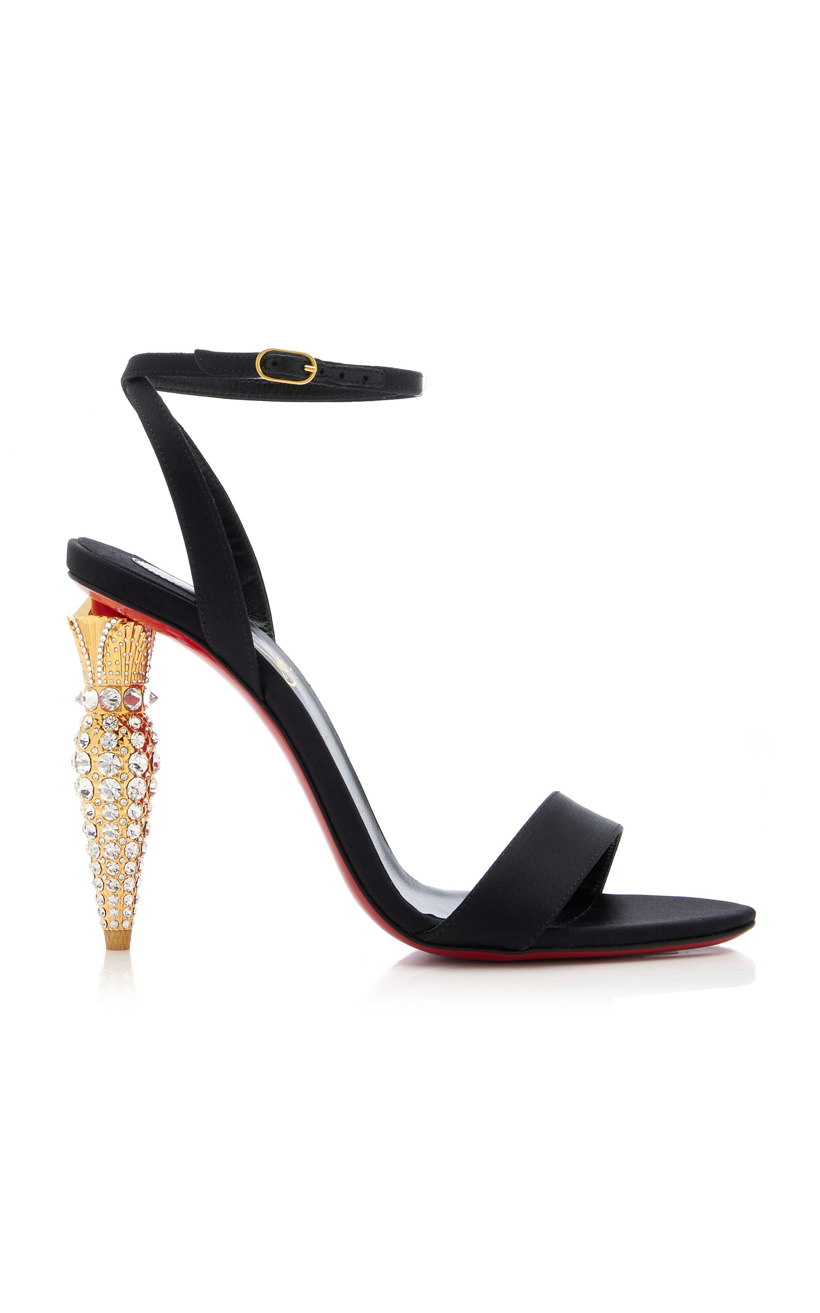Christian Louboutin - Queen 100mm Crystal-Embellished Satin Sandals - Black - IT 38 - Moda Operandi