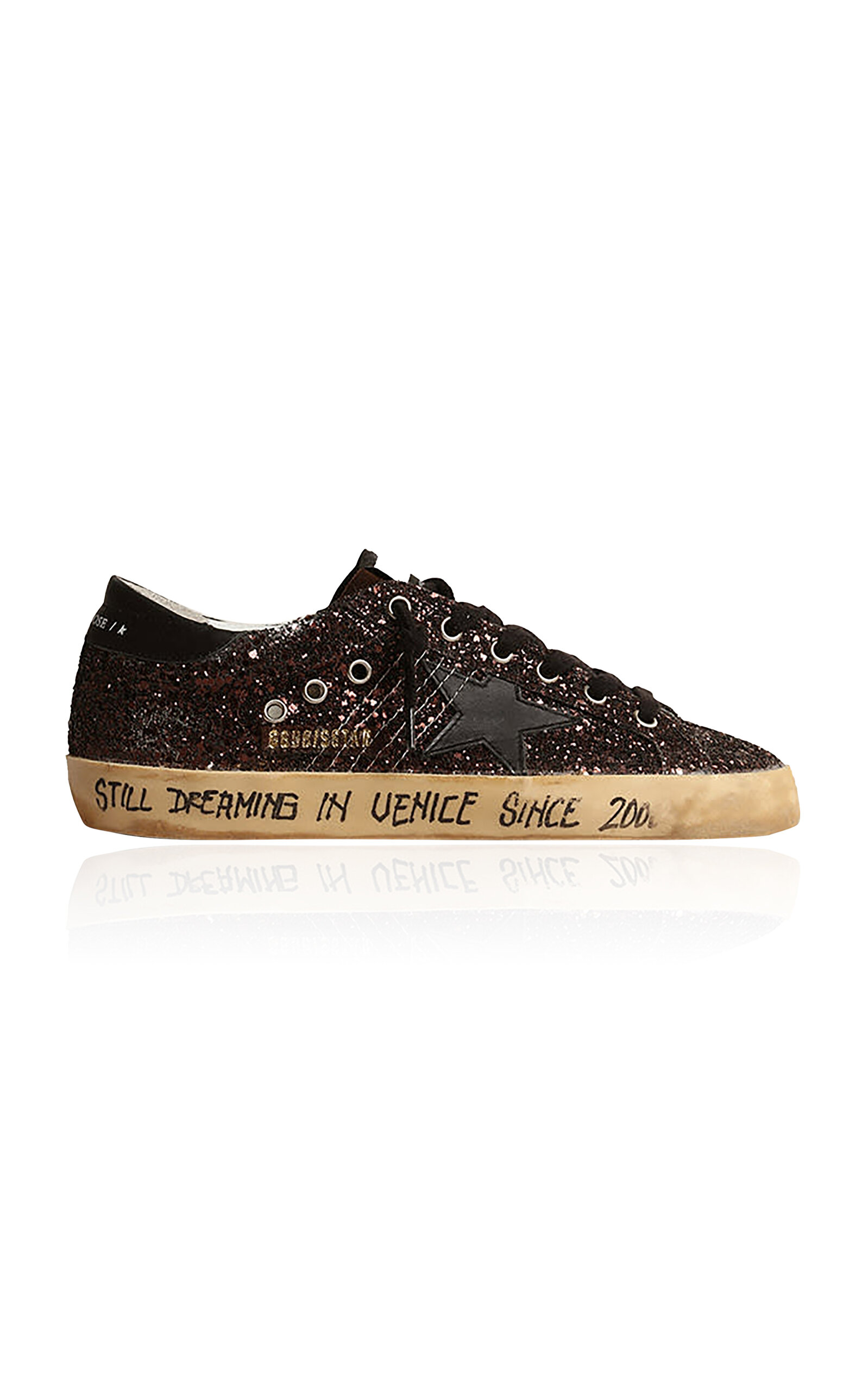 Golden Goose Glitter Star Patch Sneakers With Eyelet Accents In Black