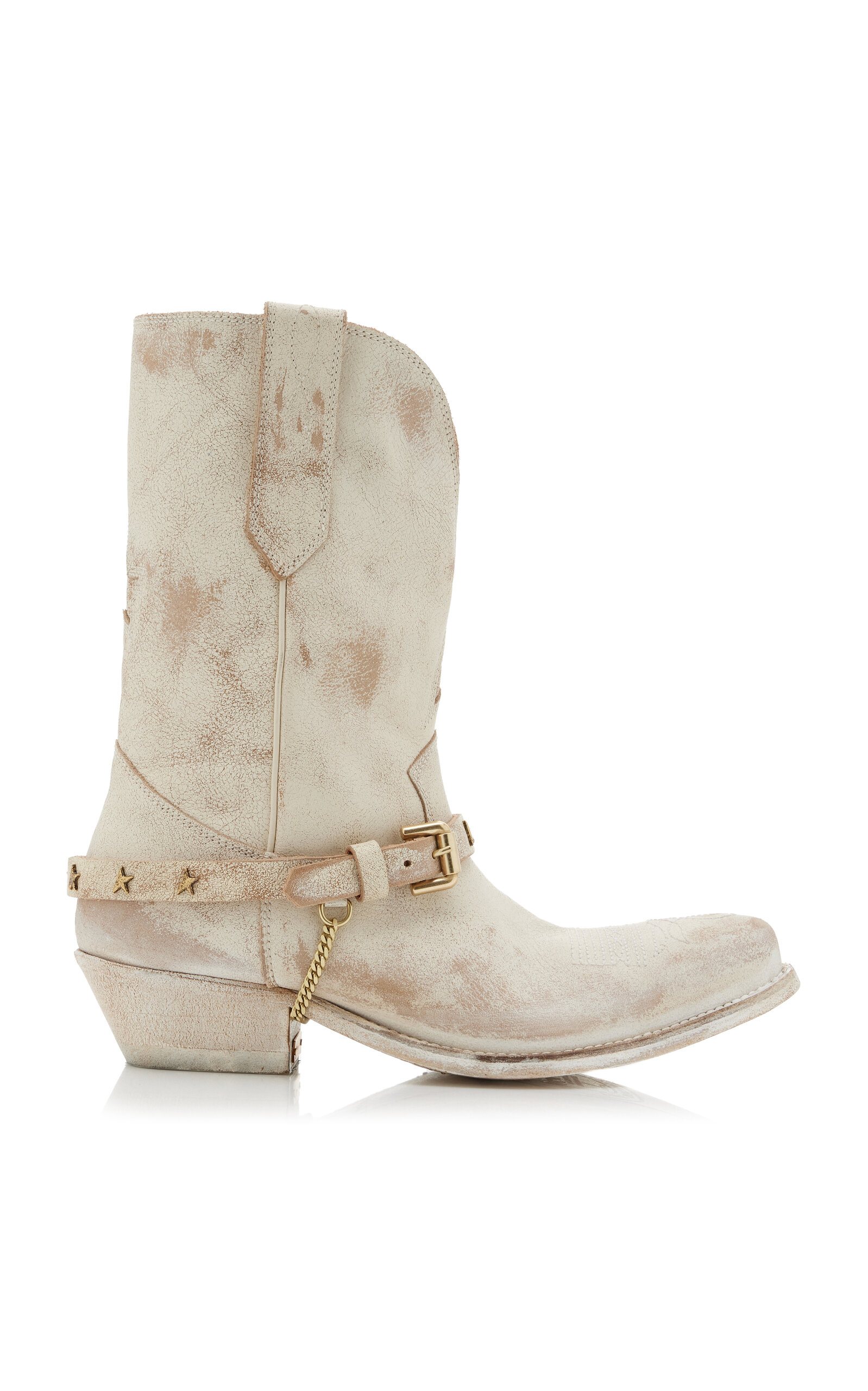 Shop Golden Goose Wish Star Leather Western Boots In White