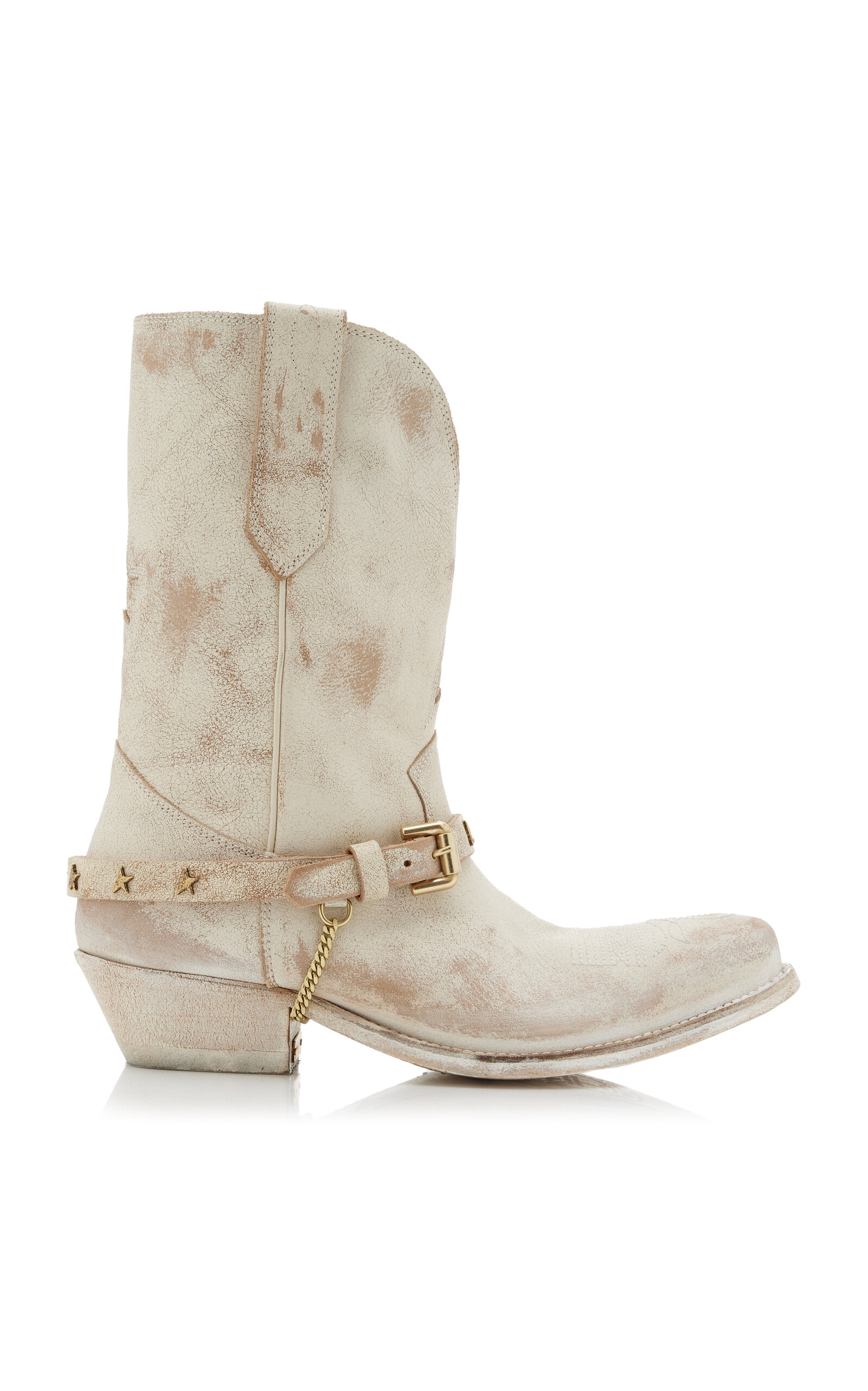 Golden Goose Wish Star Belt Chain Western Boots In White