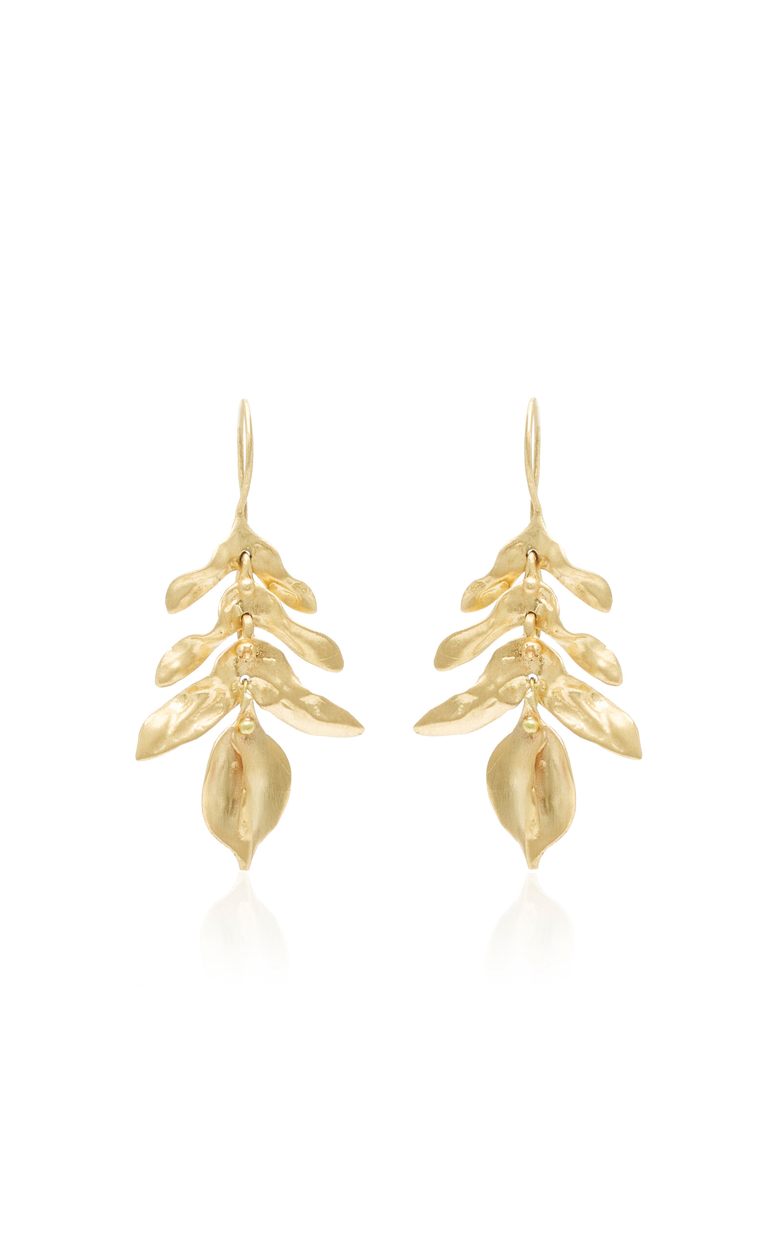 Short Wild Fern 10K Yellow Gold Earrings