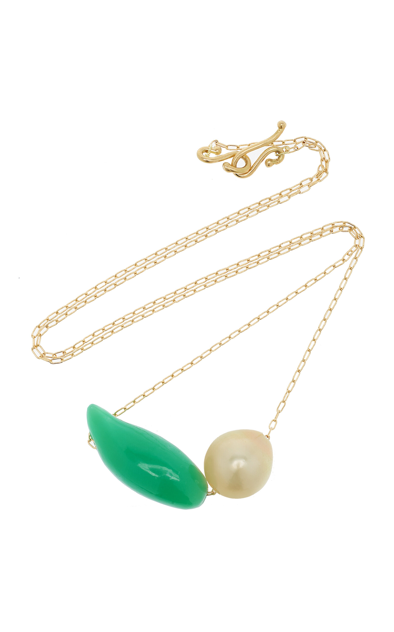 Bean 18K Yellow Gold Pearl; Chrysoprase Necklace