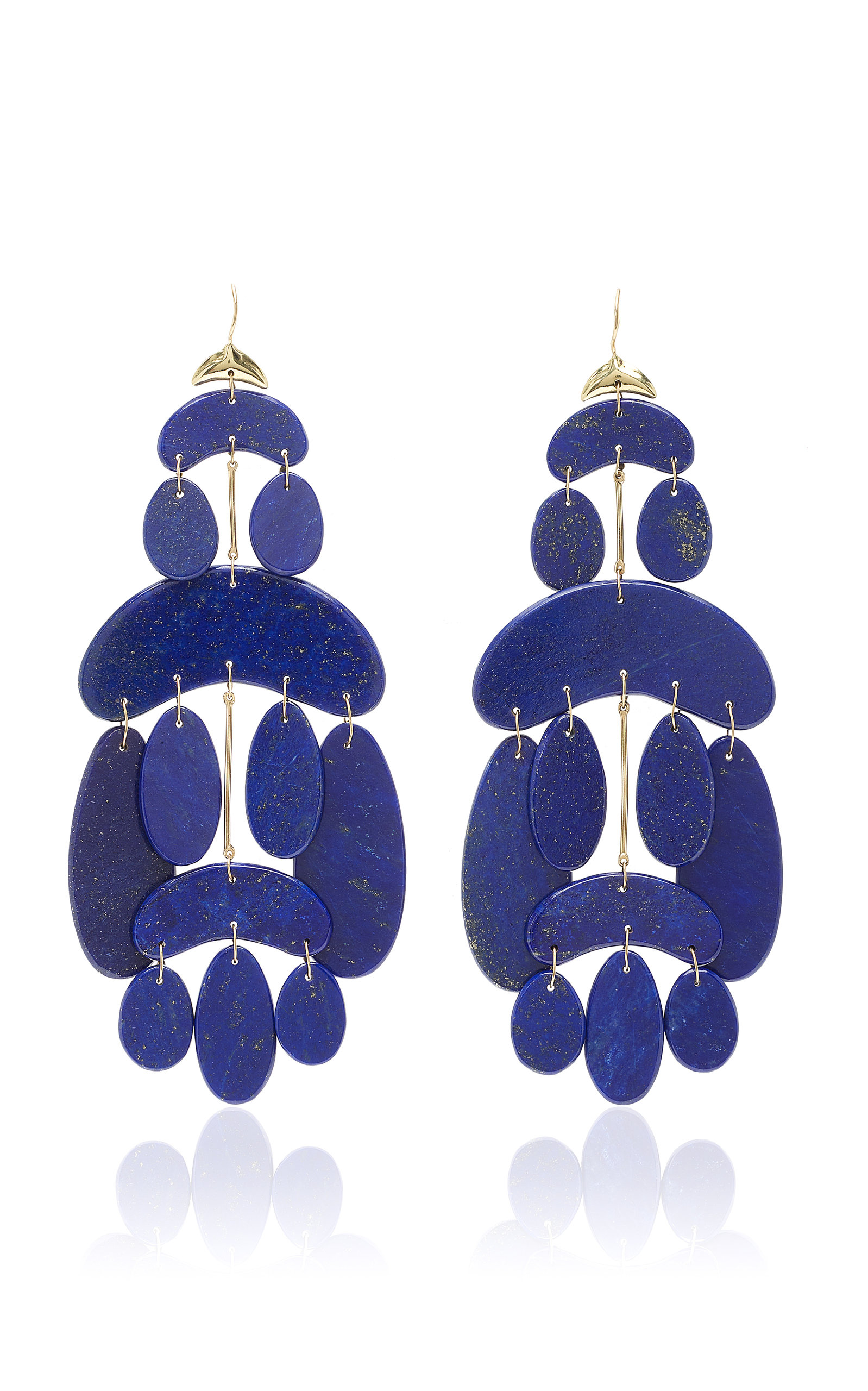Extra Large 18K Yellow Gold Lapis Earrings