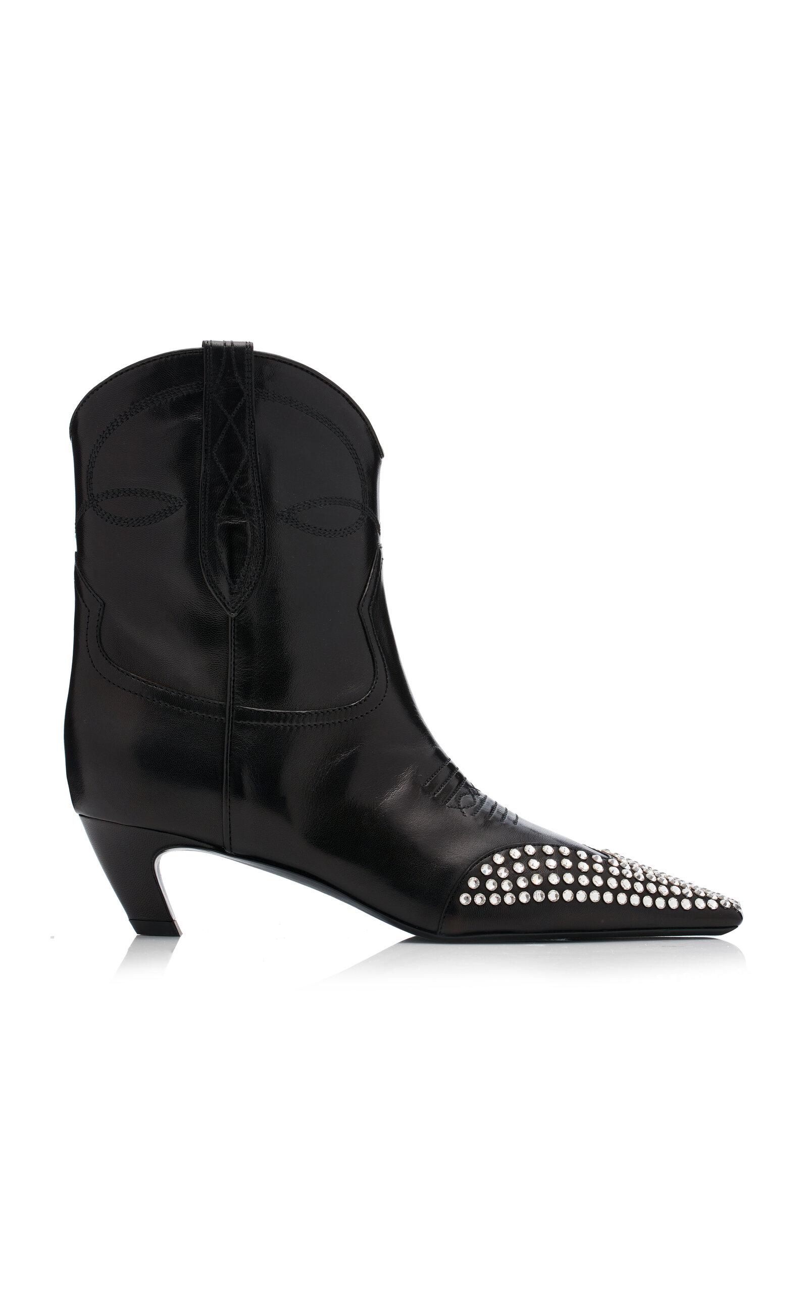 Khaite - Women's Dallas Crystal-Embellished Leather Ankle Boots - Black - IT 36.5 - Moda Operandi