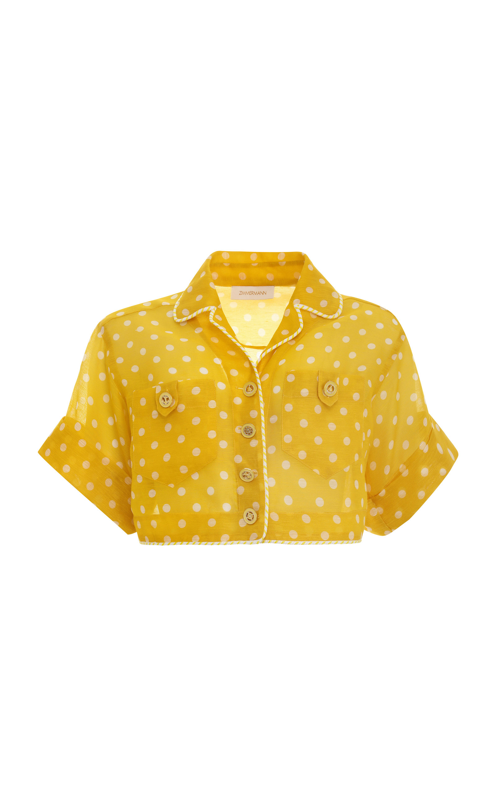 Zimmermann High Tide Linen-Silk Cropped Shirt - Print