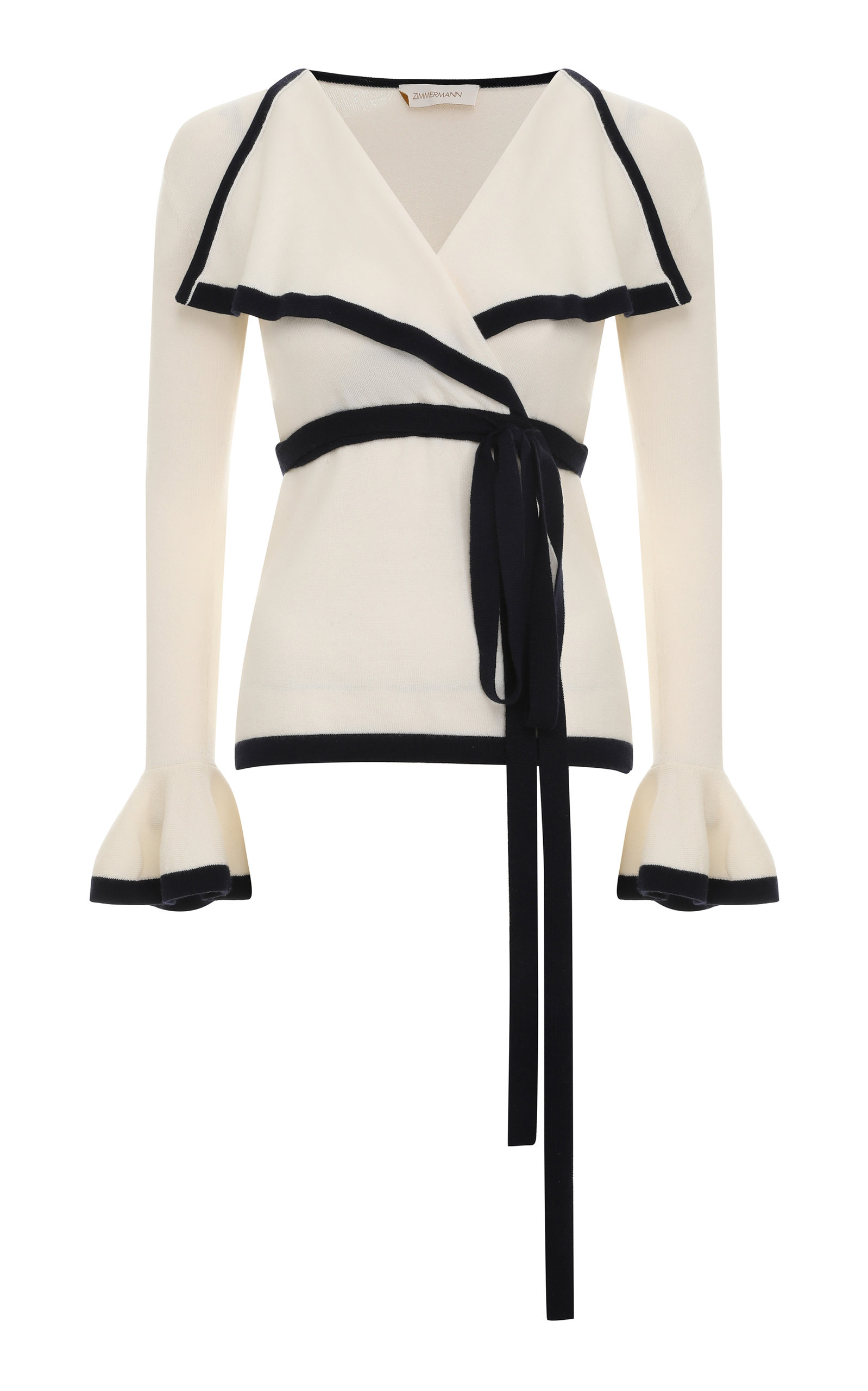 Zimmermann High Tide Wool Wrap Top - Black/white