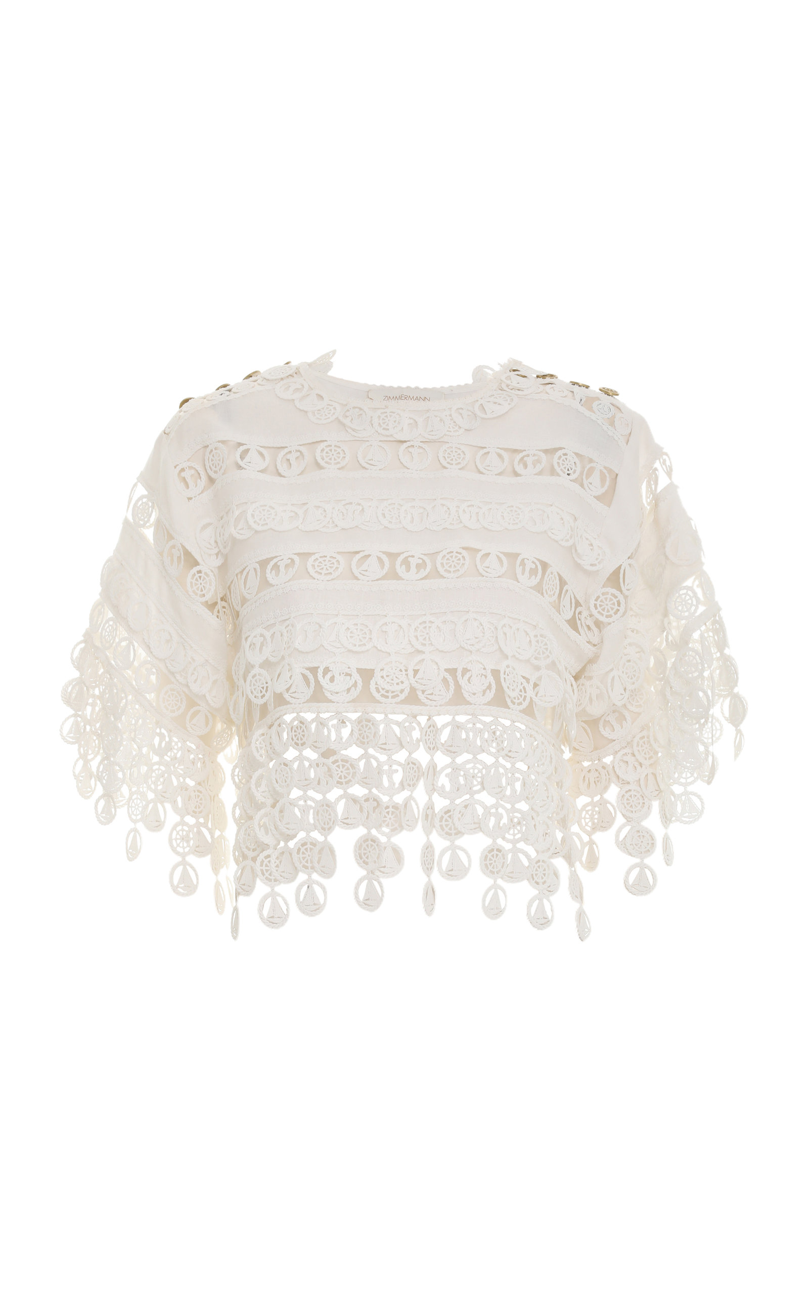 Zimmermann High Tide Nautical Linen Cropped Top - Neutral