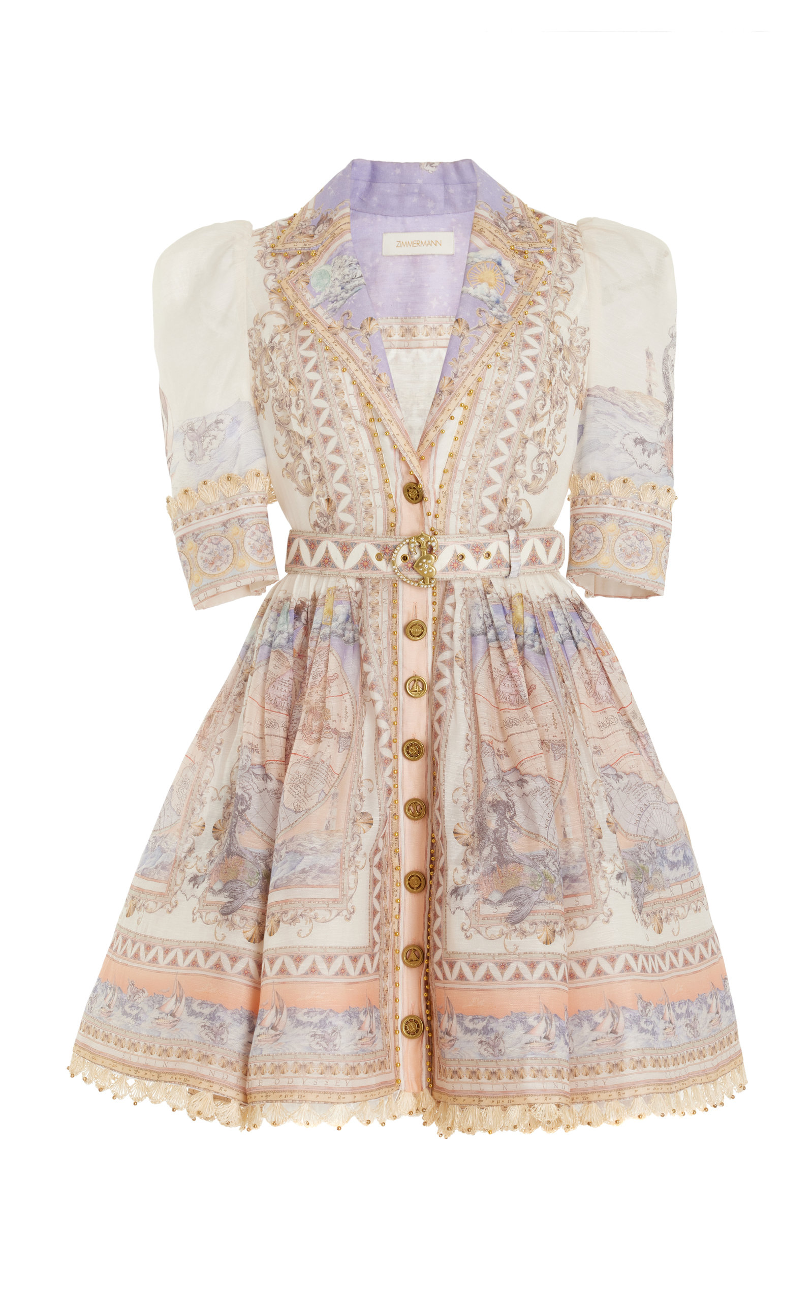 Zimmermann High Tide Linen-Silk Belted Mini Dress - Print - 0P
