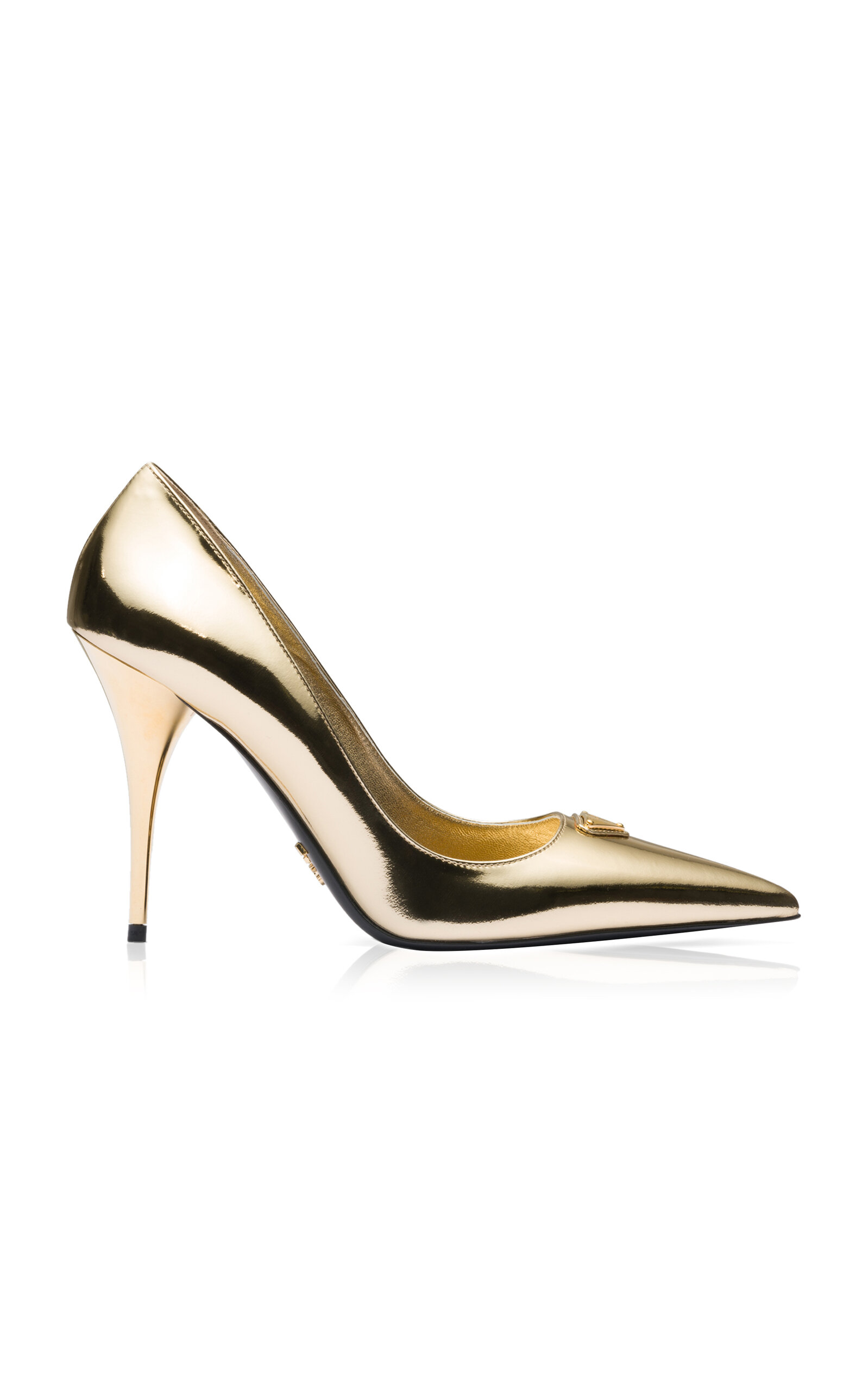 Shop Prada Metallic Leather Pumps In Gold