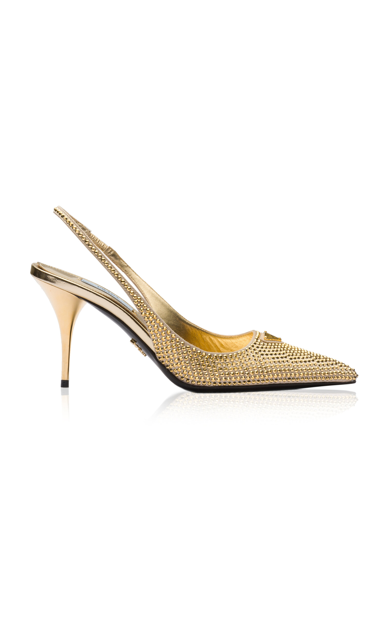 Shop Prada Crystal-embellished Satin Slingback Pumps In Gold