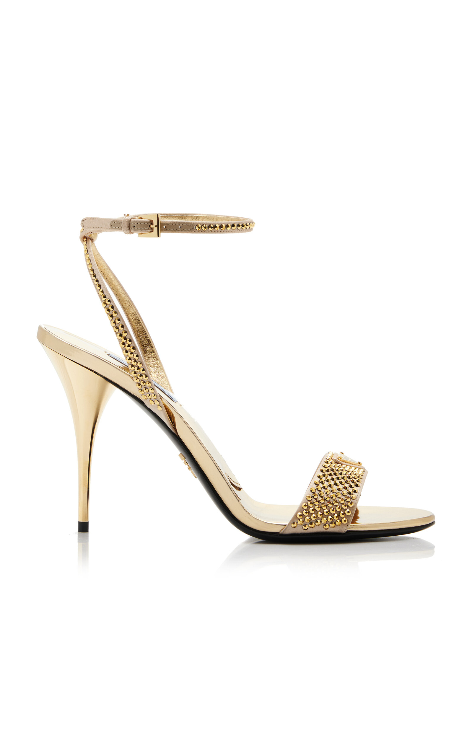 Shop Prada Crystal-embellished Metallic Leather Sandals In Gold