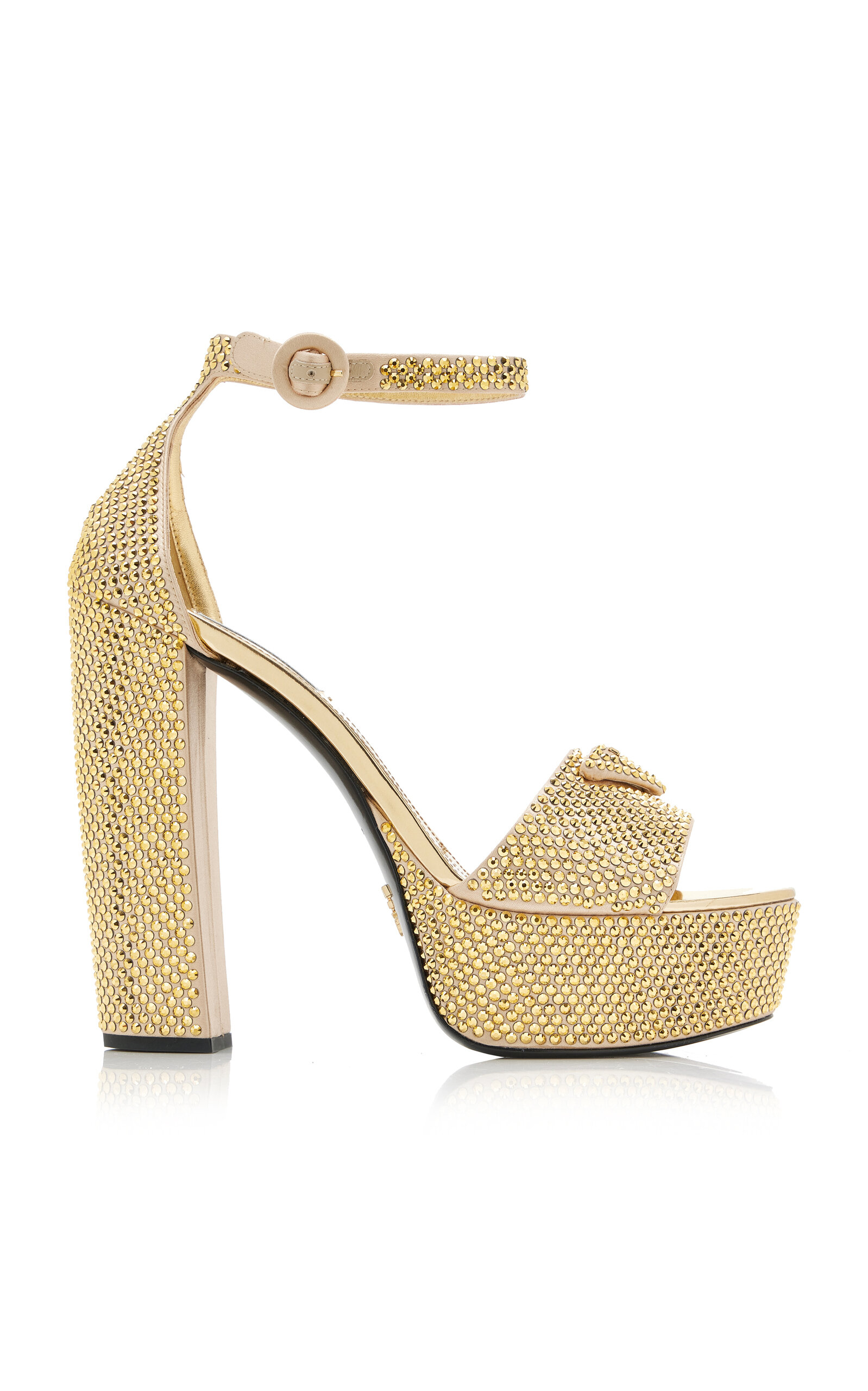Shop Prada Crystal-embellished Satin Platform Sandals In Gold